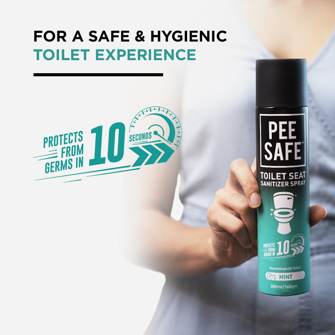 PEESAFE Pee Safe Toilet Seat Sanitizer Spray (300ml) - Mint Scent | Kills 99.9% Germs | Prevents UTI & Infections | Travel-Size Hygiene Solution | Perfect for Public Restrooms, Travel & Home Use