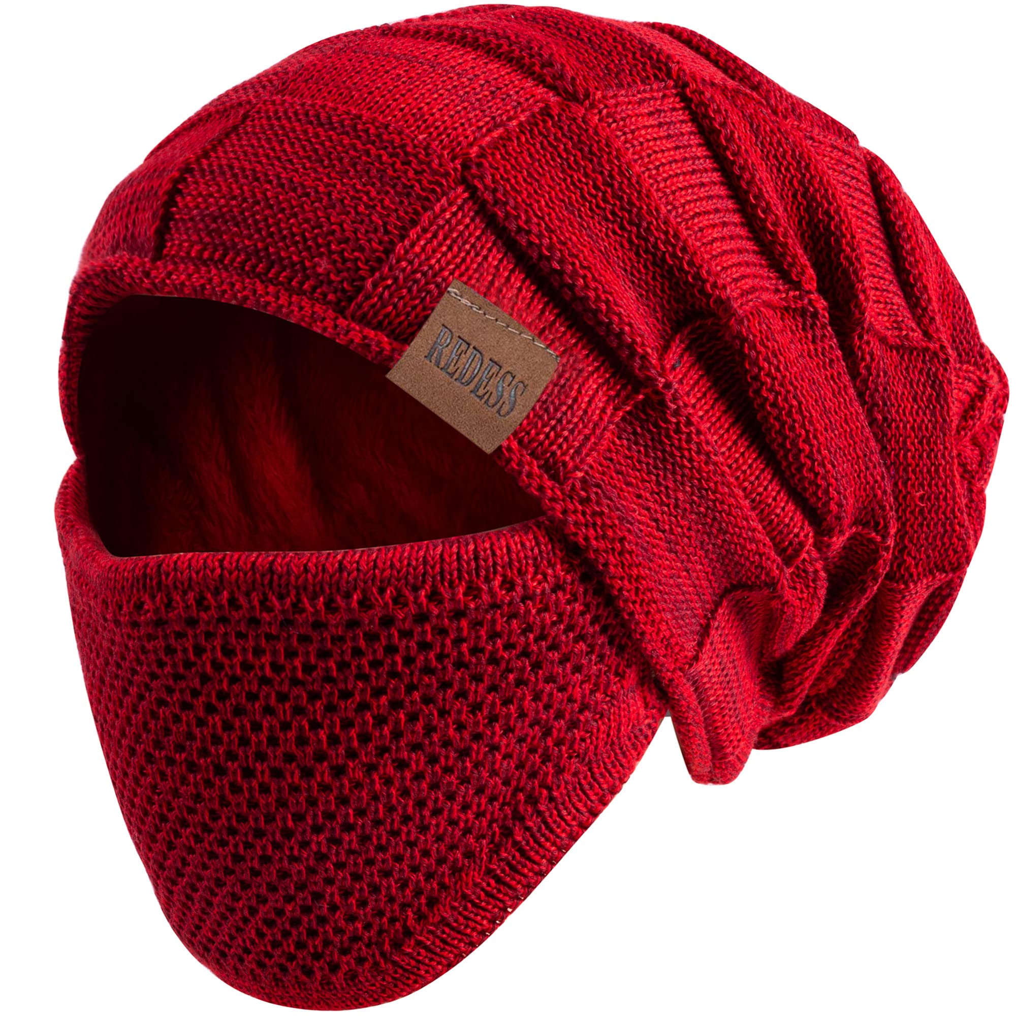 REDESS Knit Slouchy Beanie Hat for Men & Women - Thick Warm Winter Skull Cap with Face Cover - Perfect for Snowboarding, Skiing & Cold Weather Activities