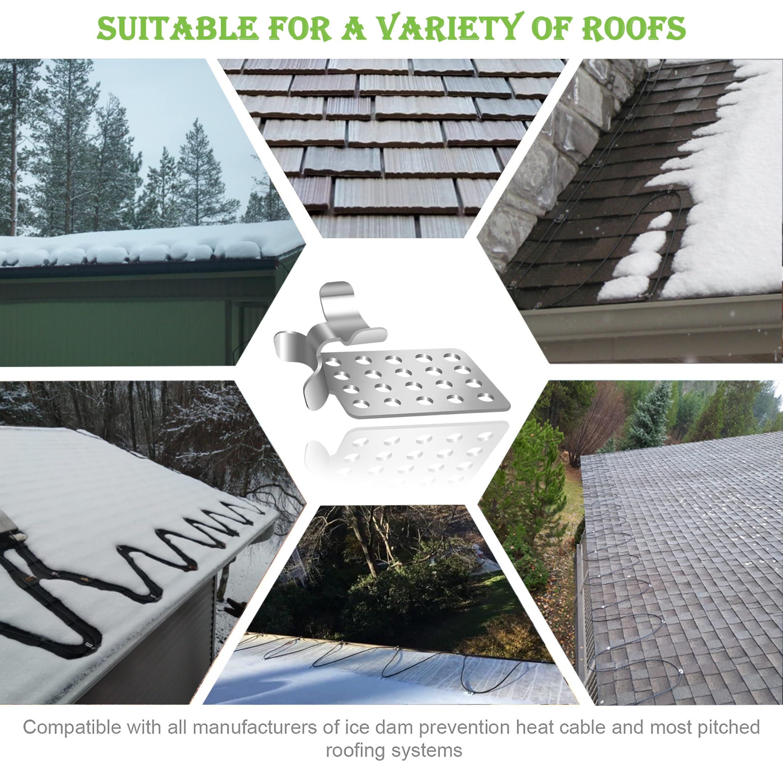 50 Pack Metal Roof De-Icing Cable Clips - Aluminum Heat Cable Clips for Ice Dam Heat Tape & Roof Deicing Systems | Secure Heat Cables to Roofs for Winter Protection (Silver) - Perfect for Snowy Climates & Home Winterization
