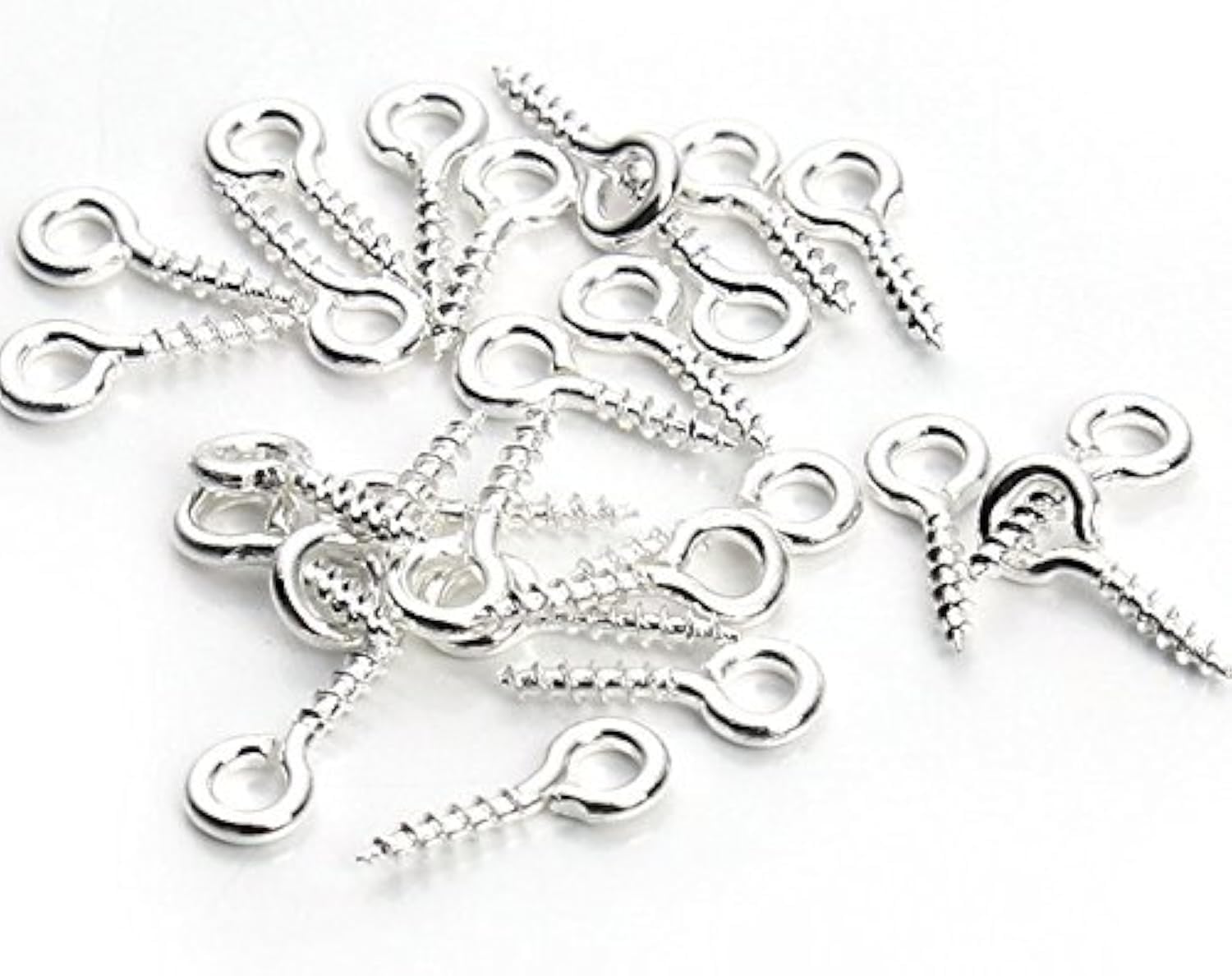 WOIWO 200Pcs 10mmx5mm Silver Metal Cup Hooks - Eye Shape Screw Hooks with Self-Tapping Design for Arts & Crafts, Beading, Jewelry Making, Cork Boards & DIY Home Decor Projects