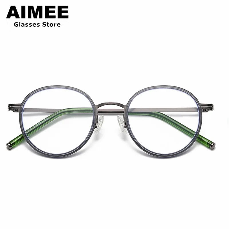Aimee Unisex Full Rim Round Titanium Acetate Eyeglasses 6007 - Lightweight Durable Frame for Men & Women - Perfect for Reading, Working & Everyday Wear