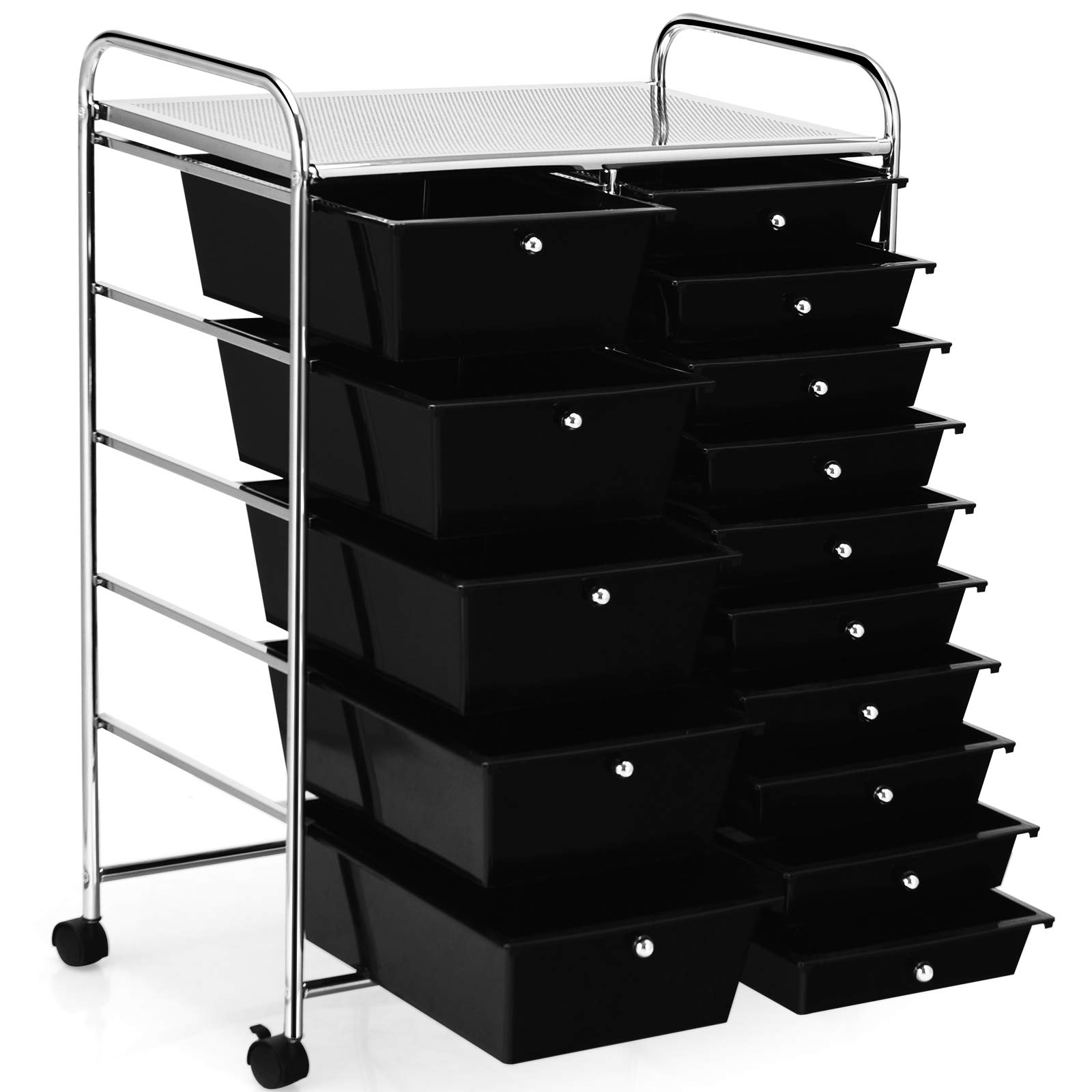 Byroce 15-Drawer Rolling Storage Cart - Mobile Organizer for Art Supplies, School Tools & Office Paper - Multipurpose Wheeled Craft Cart for Classroom, Home & Office (Black) | Perfect for Teachers, Artists & Home Organization