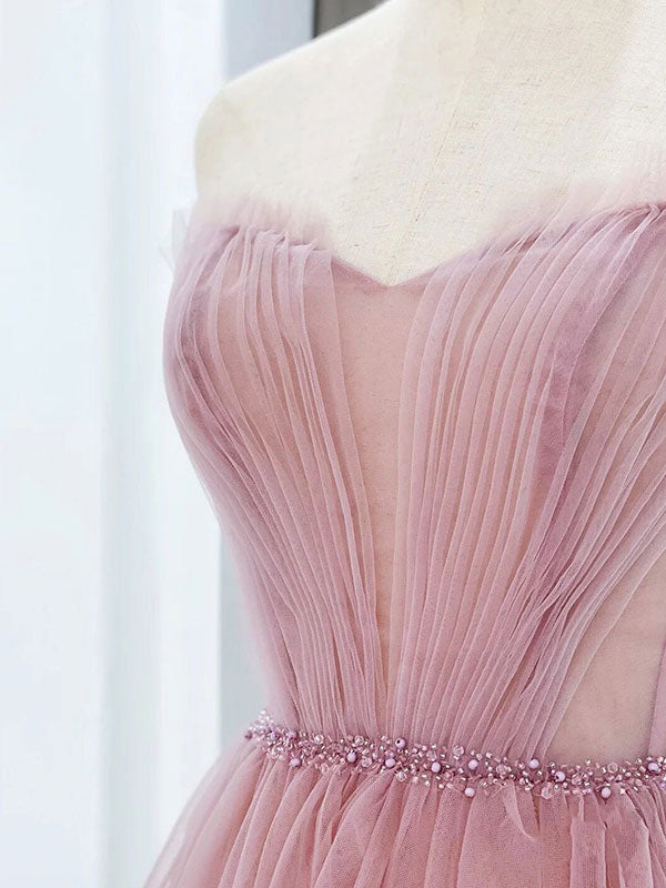 Elegant Pink Tulle Tea Length Prom Dress for Women - Formal Evening Gown for Homecoming, Quinceañera & Special Occasions