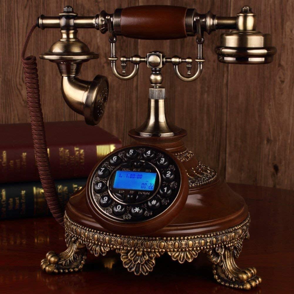 Vintage Retro European Style Antique Wooden Rotary Phone - Classic Home Desk Decor for Living Room, Office & Vintage Themed Parties