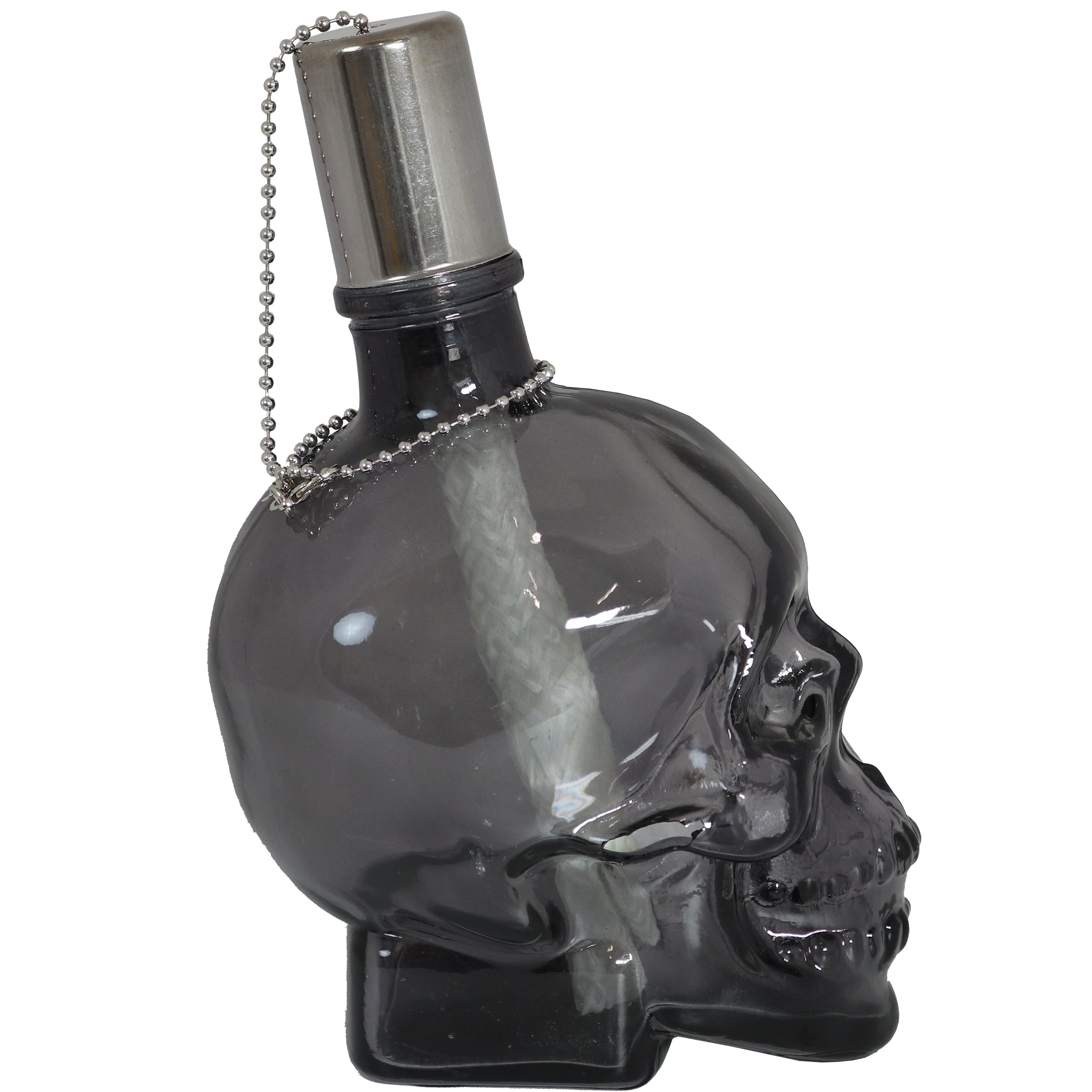Sunnydaze Grinning Skull Glass Tabletop Torches - Outdoor Halloween Decorations, Patio Fire Pit Accessories, Spooky Party Centerpieces for Backyard, Garden & Poolside Gatherings