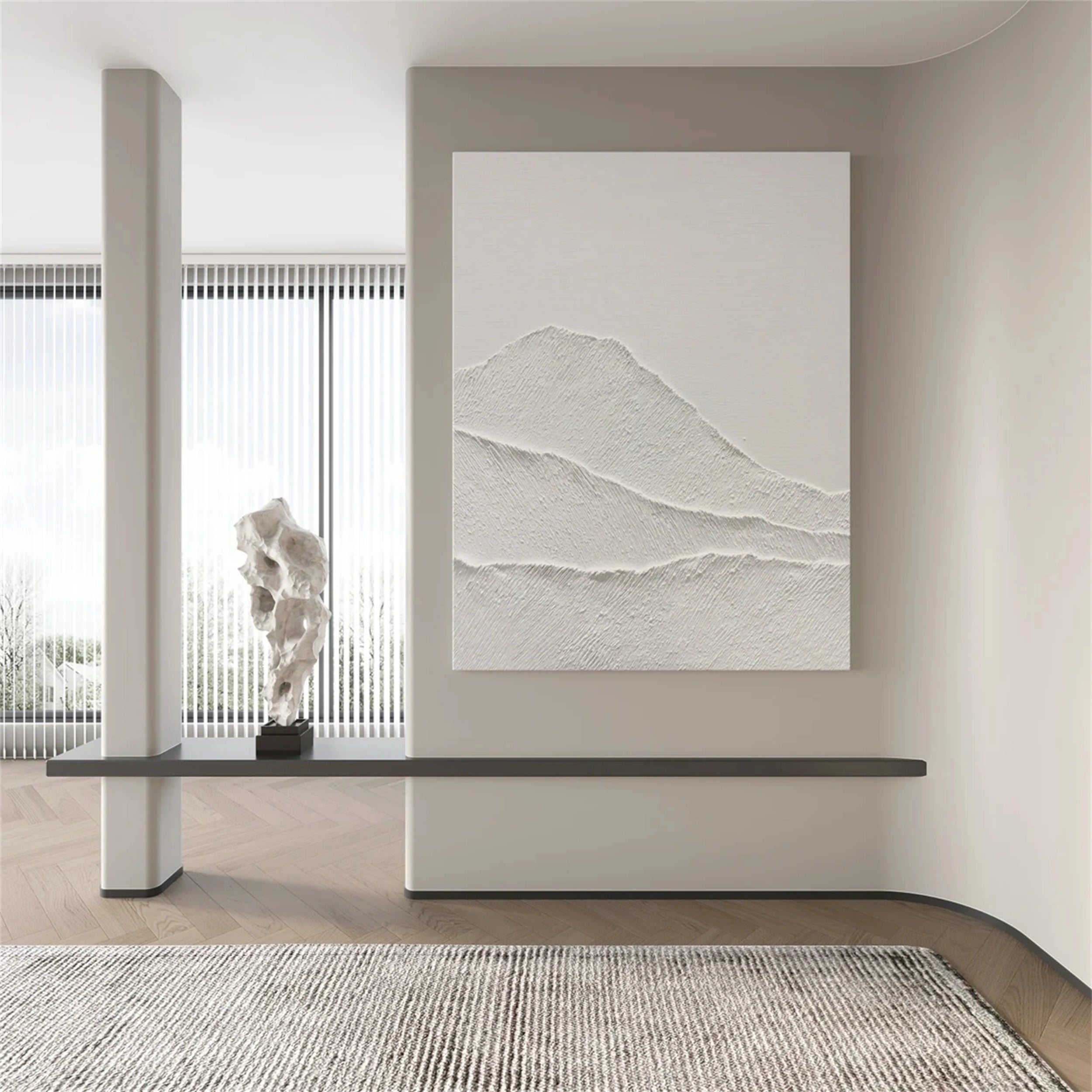 White Minimalist Textured Painting Canvas #MM160 - Premium Abstract Wall Art for Modern Home & Office Decor