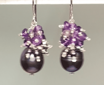 Sterling Silver Peacock Pearl Earrings with Amethyst Gemstone Clusters - Elegant Jewelry for Weddings, Parties & Special Occasions