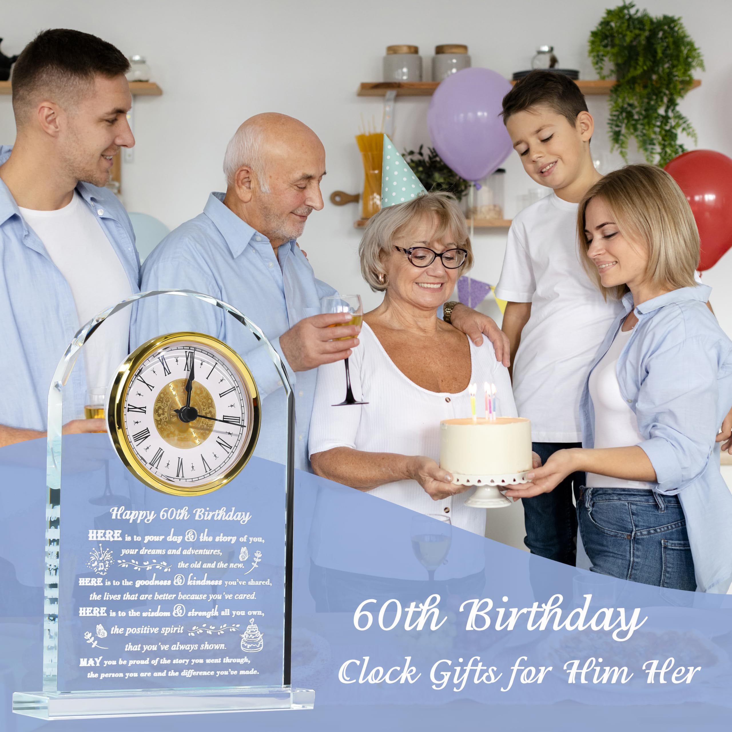 Personalized 60th Birthday Crystal Clock Gift for Women & Men - Custom Engraved 1964 Keepsake for Mom, Dad, Her or Him - Unique 60 Year Old Birthday Present Ideas - Perfect for Anniversary, Retirement & Milestone Celebrations