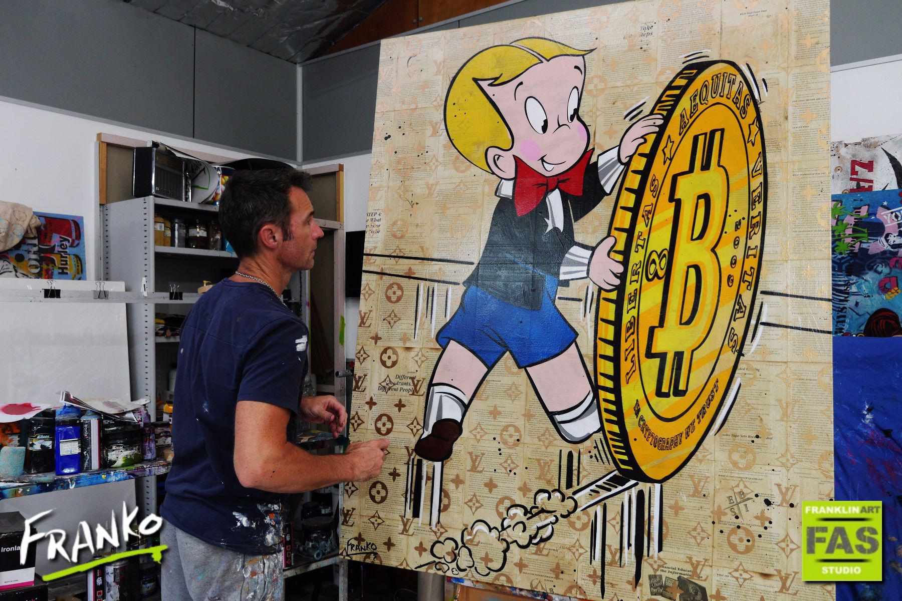 Richie Rich Bitcoin Design 120cm x 150cm Rolling Investment Tapestry - Perfect for Wall Decor, Dorm Room, or Cryptocurrency Enthusiast Gift