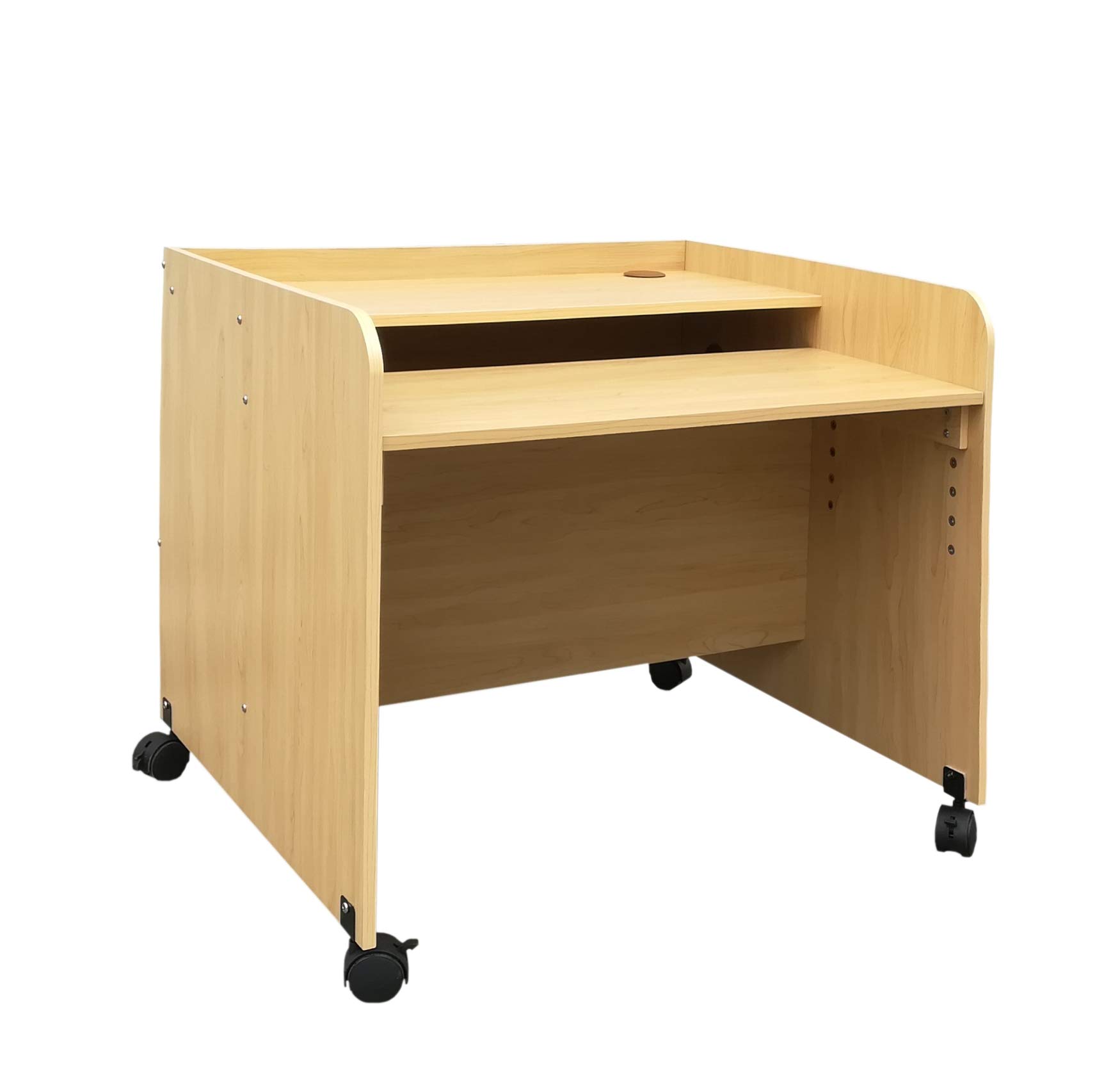 FixtureDisplays 24 Inch Kids Computer Desk - Adjustable Height Wooden Study Desk with Keyboard Tray for Children's Bedroom, Home Office & Homeschooling - Maple Finish (18542-MAPLE)