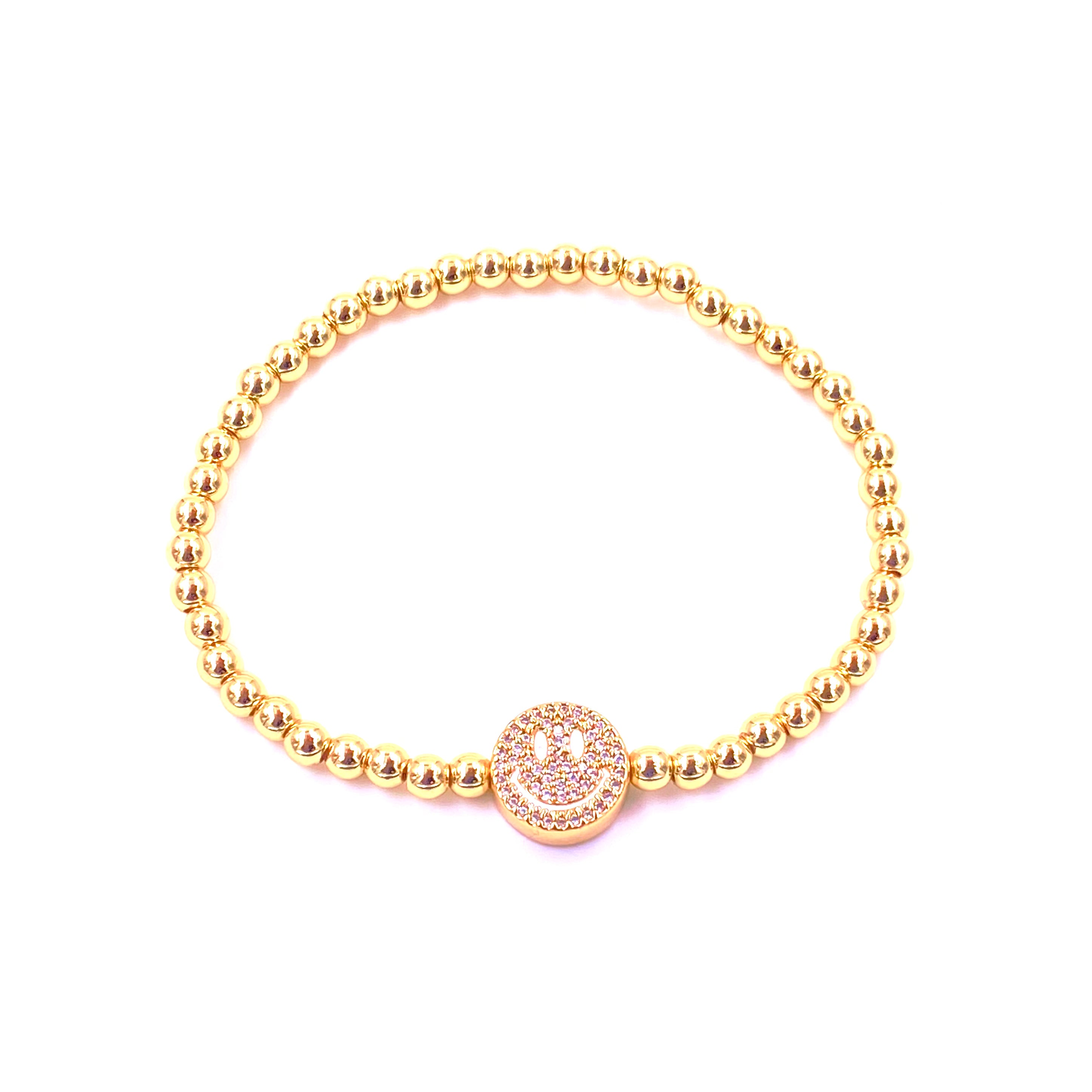 Ashley Gold Stainless Steel Beaded Stretch Bracelet with Smile Charms - Elegant Gold Plated Jewelry for Women, Perfect for Parties, Gifts & Everyday Wear