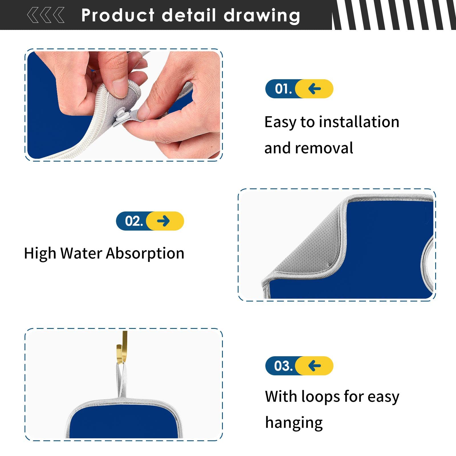 Royal Blue Kitchen Faucet Mat - Absorbent Splash Guard & Drip Catcher - Fast Drying Sink Protector Pad (2-Pack) - Perfect for Countertops, Sinks & Dishwashing Areas