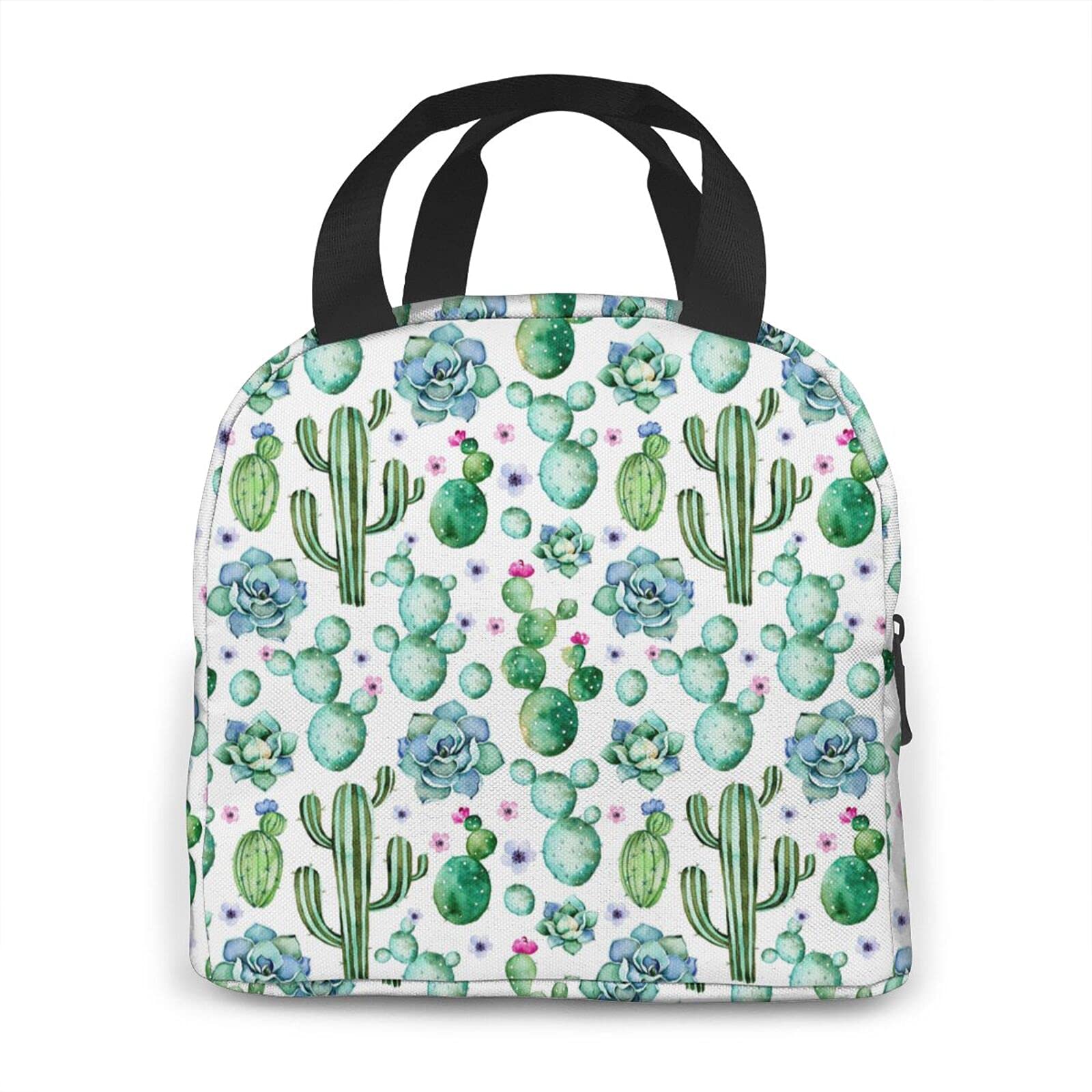 Insulated Cactus Lunch Bag for Women & Kids - Reusable Thermal Lunch Box Cooler Tote for School, Work, Picnic - Eco-Friendly Green Lunchbag for Daily Use and Outdoor Activities