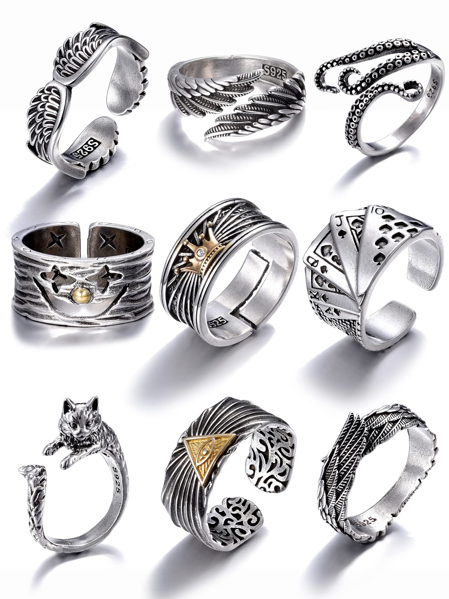 925 Sterling Silver Rings for Women & Men - Vintage Boho Unisex Couple Rings Set, Trendy Stackable Knuckle Full Finger Jewelry - Perfect Gift for Anniversary, Valentine's Day & Everyday Wear