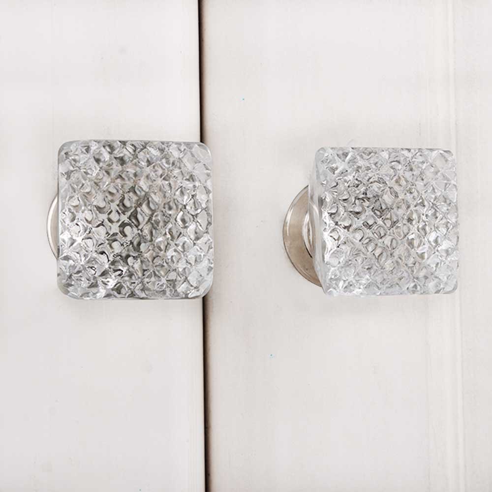 Luxury Glass Drawer Knobs - 14 Pack Clear Net Square for Kitchen Cabinets & Dressers - Hand-Finished Hardware