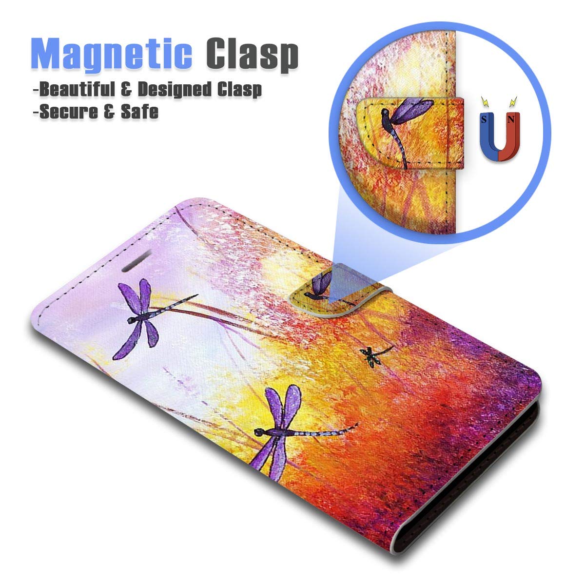 Premium Flip Wallet Phone Case for iPhone 11 - Purple Dragonfly Design (A21092) | Protective Cover with Card Slots for Everyday Use & Travel