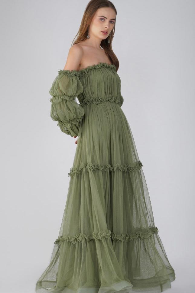 Emmeline Soft Olive Maxi Dress - Flowy Long Summer Dress for Women, Beach Wedding, Vacation & Casual Wear
