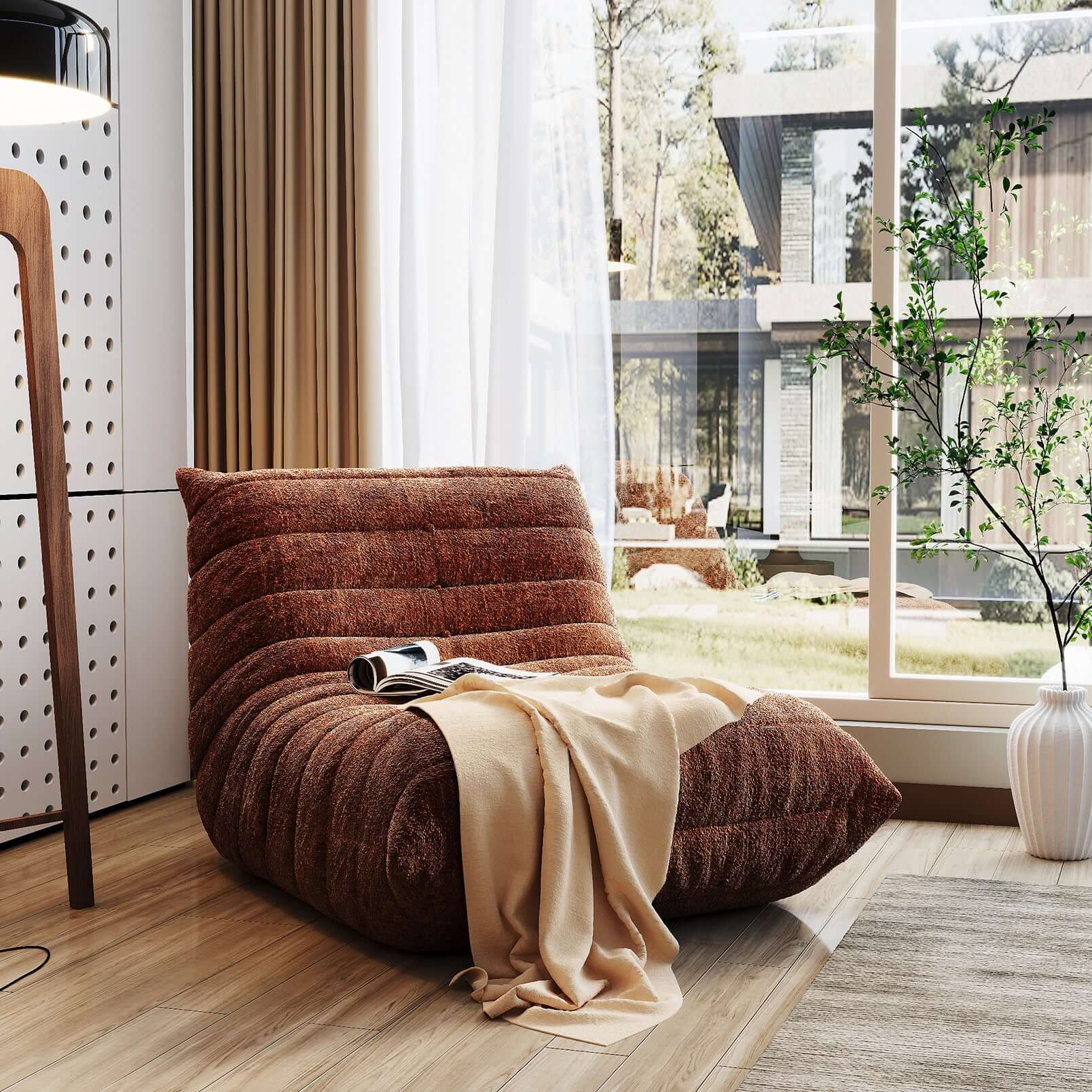 Comfortable Compressed Foam Floor Couch - Soft Chenille Togo Style Sofa for Living Room, Bedroom, Dorm or Lounge - Perfect for Relaxing, Reading and Entertaining Guests