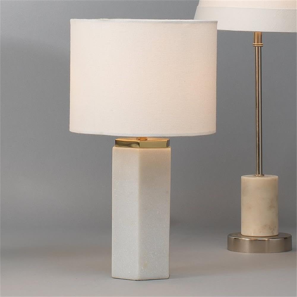 Modern Metal and Marble Table Lamp in White/Antique Brass - Elegant Home Office & Bedroom Lighting for Reading & Decor