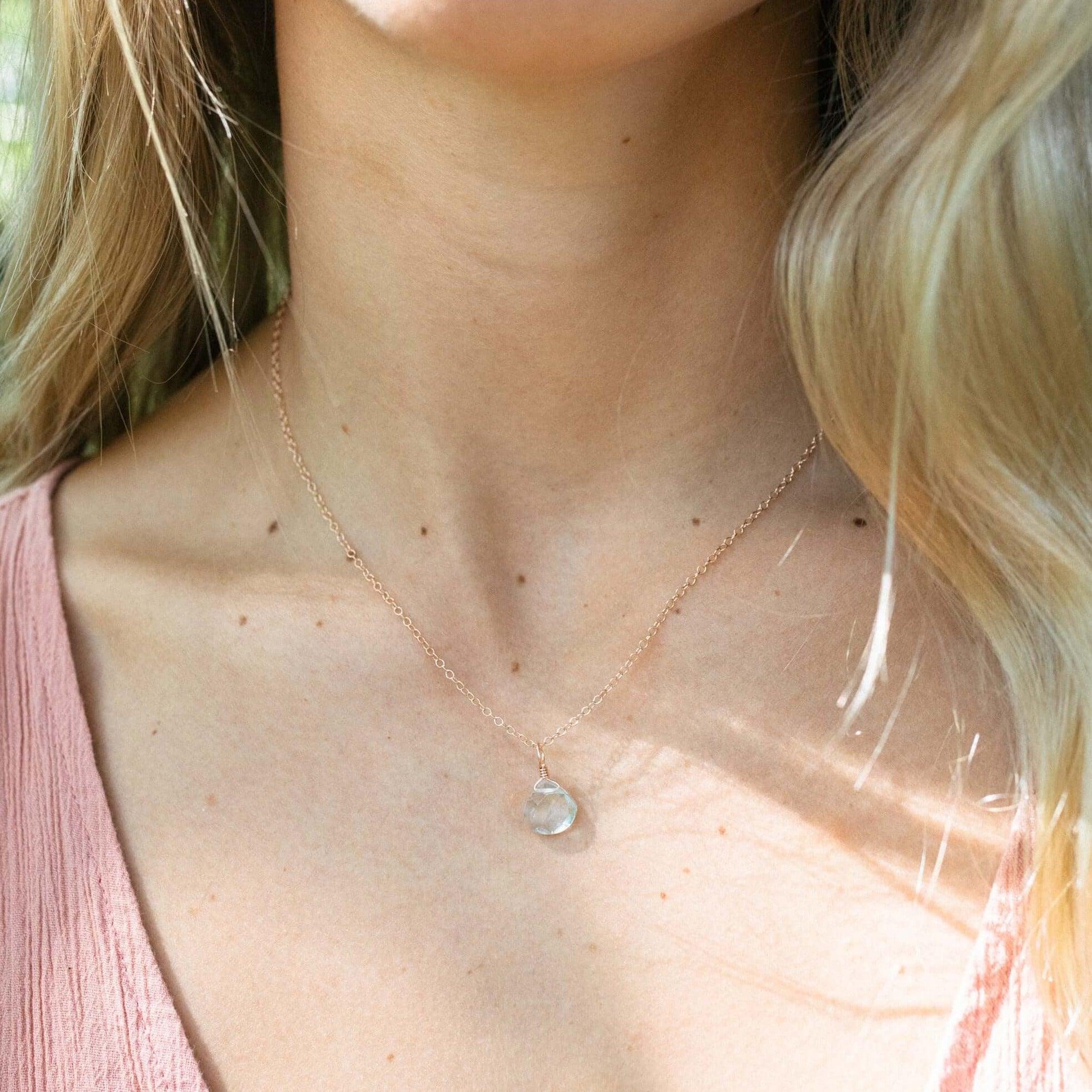 Elegant Tiny Aquamarine Teardrop Crystal Pendant Necklace | Dainty Blue Gemstone Jewelry for Women | Perfect for Weddings, Parties & Everyday Wear