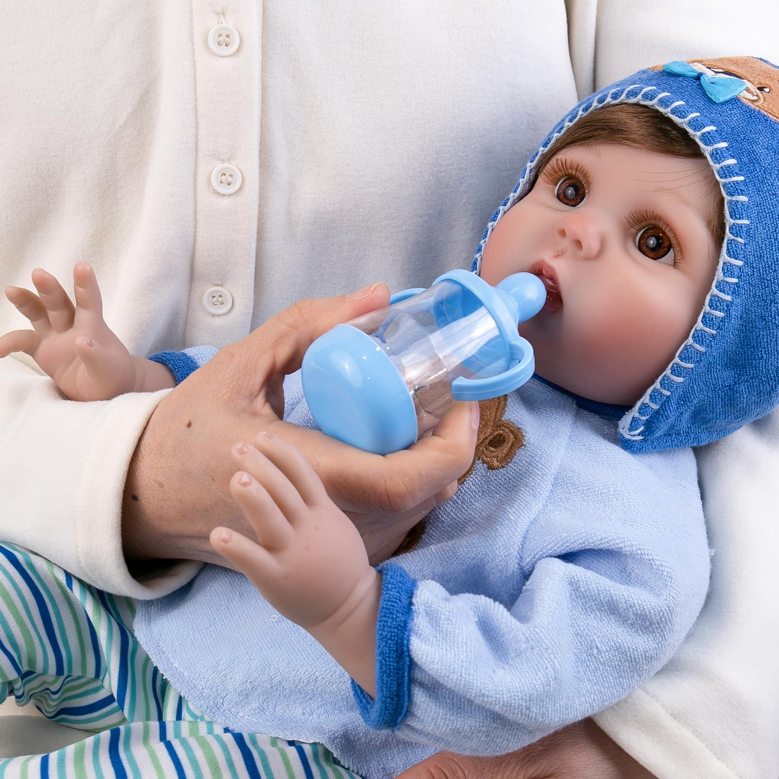 Lifelike Baby Boy Doll Accessories Set - Blue Magnetic Pacifier & Feeding Bottle for Reborn Dolls | Perfect for Role Play, Collecting & Gift Giving