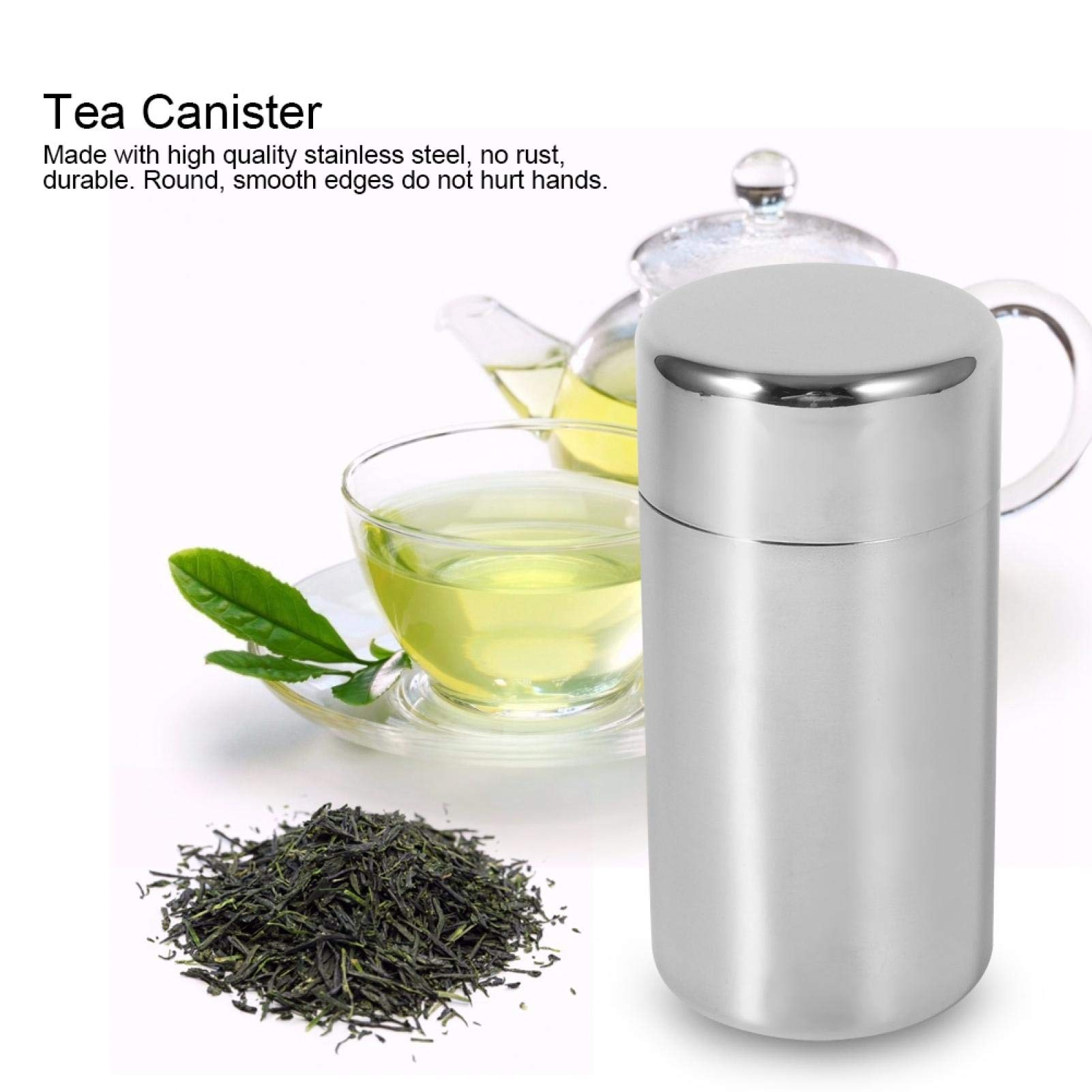 Tyenaza Airtight Stainless Steel Tea Canister with Double Seal Lids - Food Storage Container for Loose Leaf Tea, Coffee Beans, Herbs, Spices & Candy - Perfect for Kitchen Pantry Organization & Coffee Bar Display