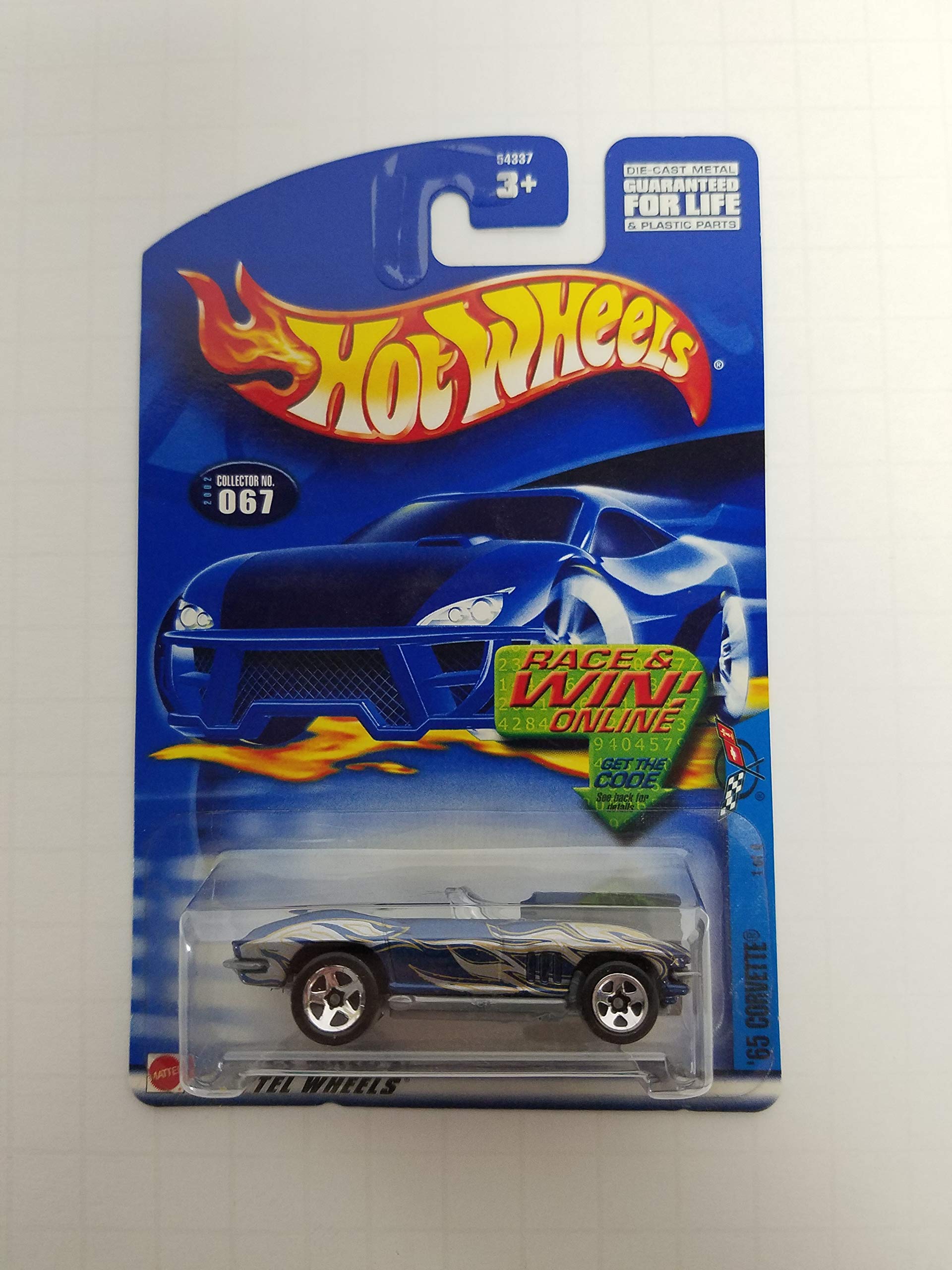 2002 Hot Wheels 65 Corvette Diecast Car 1/64 Scale Model No.067 - Collectible Toy for Display, Racing Games & Gift Giving