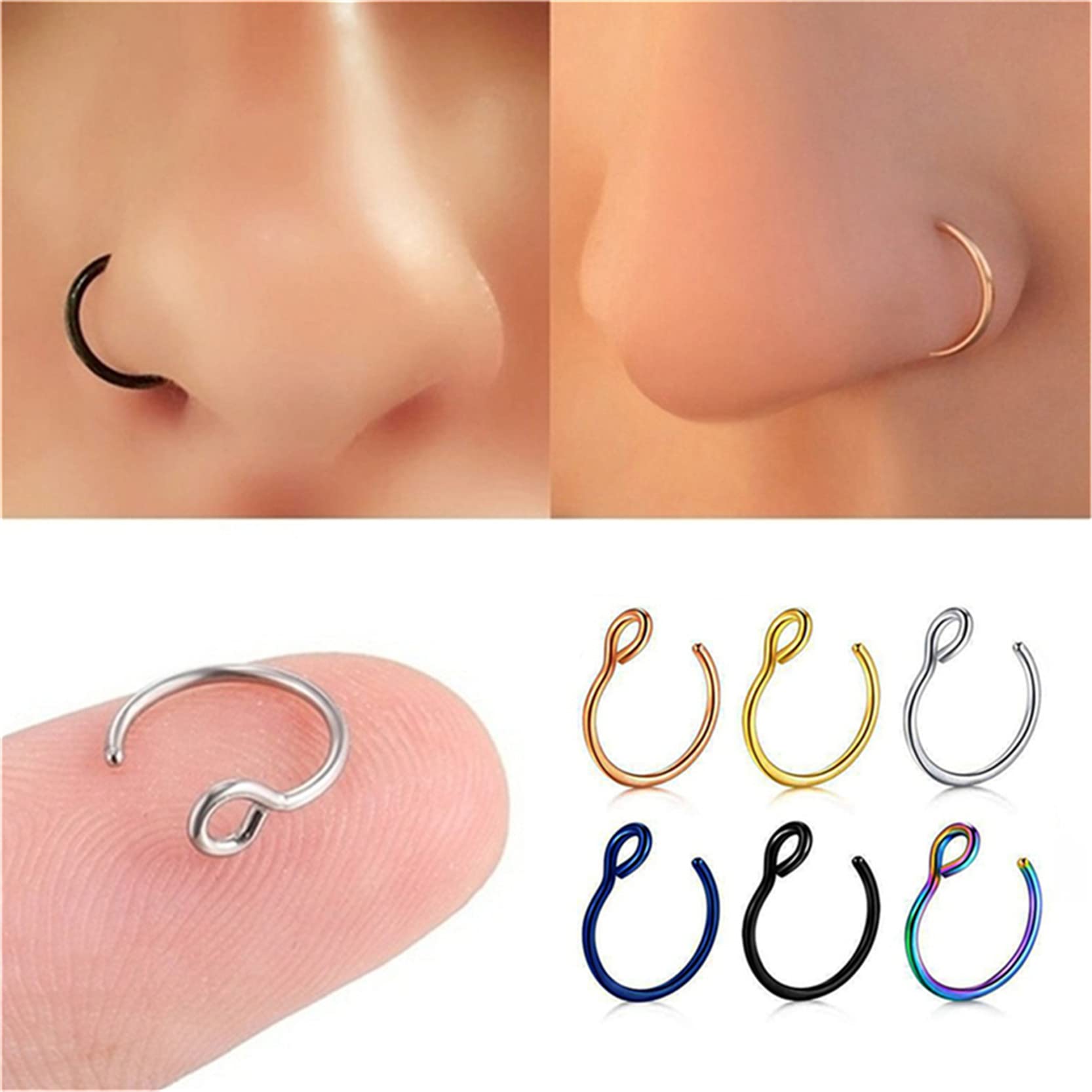 GNERIC 8mm Stainless Steel Fake Nose Ring - Faux Piercing Jewelry Hoop for Septum, No Piercing Required | Perfect for Costumes, Parties & Everyday Fashion Accessories