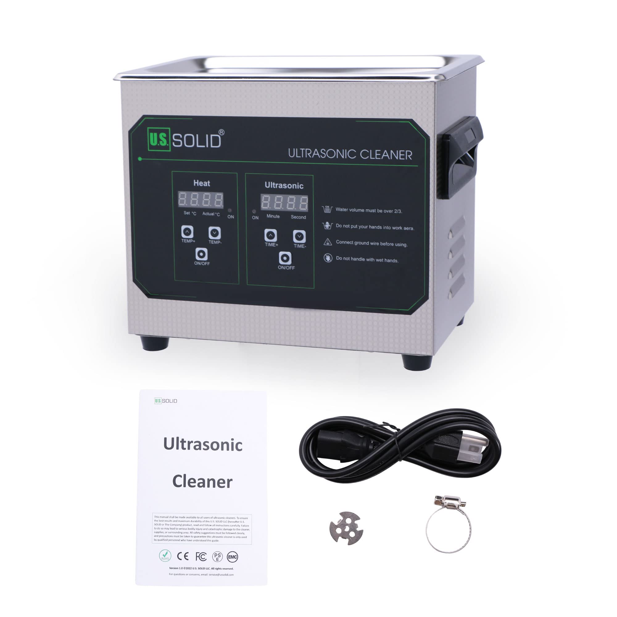 U.S. Solid 3L Ultrasonic Cleaner - 40KHz Stainless Steel Jewelry Cleaning Machine with Digital Timer & Heater | Industrial & Home Use for Jewelry, Watches, Glasses, Dentures | FCC, CE, RoHS Certified
