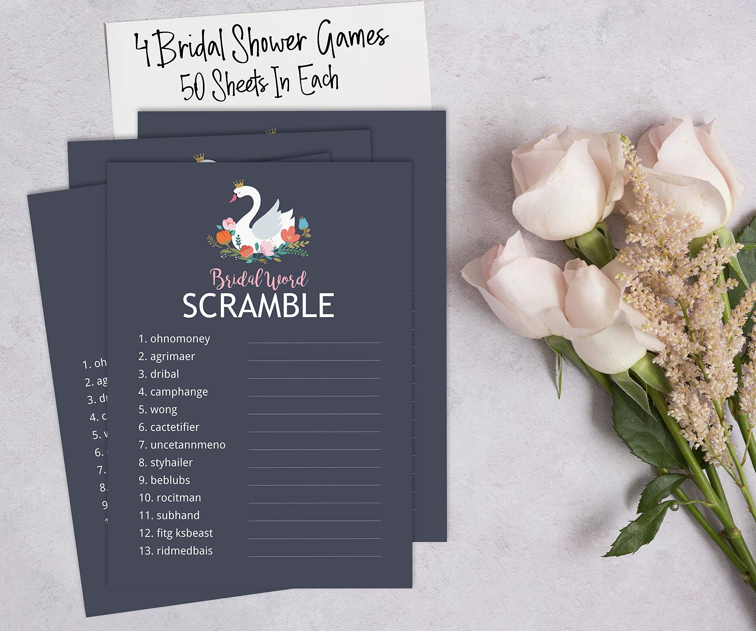Bachelorette Party Games Set - 4 Fun Bridal Shower Games (50 Sheets Each) | Swan Theme | Perfect for Wedding Showers & Girls Night Out