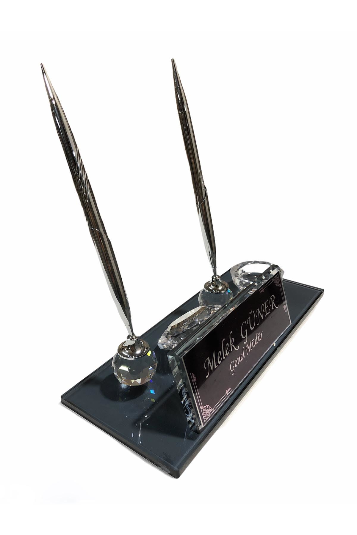 MOOG Black Glass Desk Name Plate with Clock - Elegant Office Nameplate with Built-in Clock for Professional Workspace Decor