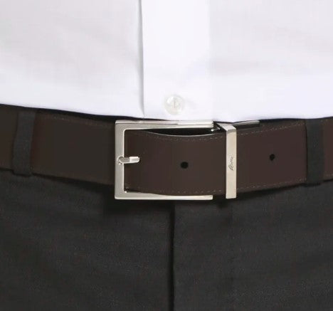 BRIONI Reversible Leather Belt for Men - Genuine Leather Dress Belt with Double-Sided Design - Perfect for Business, Casual & Formal Occasions