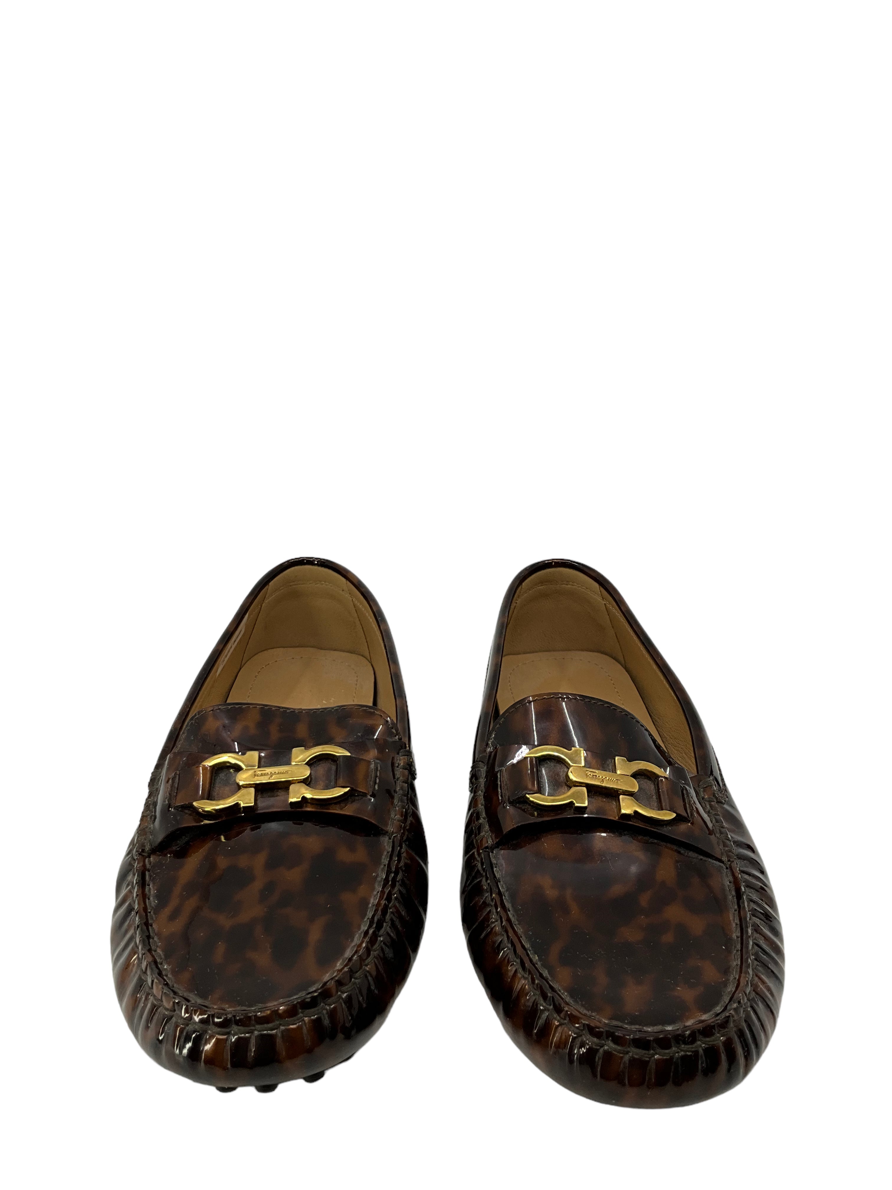 Salvatore Ferragamo Saba Patent Leather Loafers for Men - Size 7.5 US - Shiny Black Formal Shoes for Business & Office Wear
