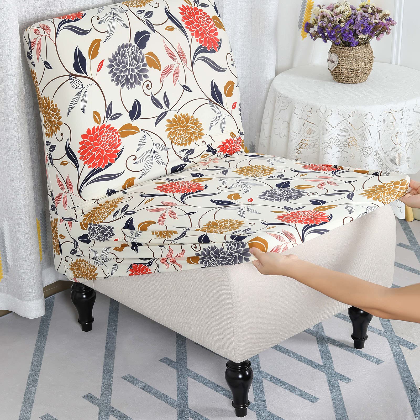 Liykimt Armless Accent Chair Slipcover - Stretch Spandex Furniture Protector, Washable & Removable Cover for Slipper Chairs - Perfect for Living Room, Dining Room & Hotel Decor