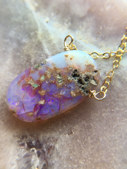 Natural Australian Opal Pendant Necklace in 14K Gold Filled - Elegant Jewelry Gift for Women, Perfect for Weddings, Anniversaries & Special Occasions
