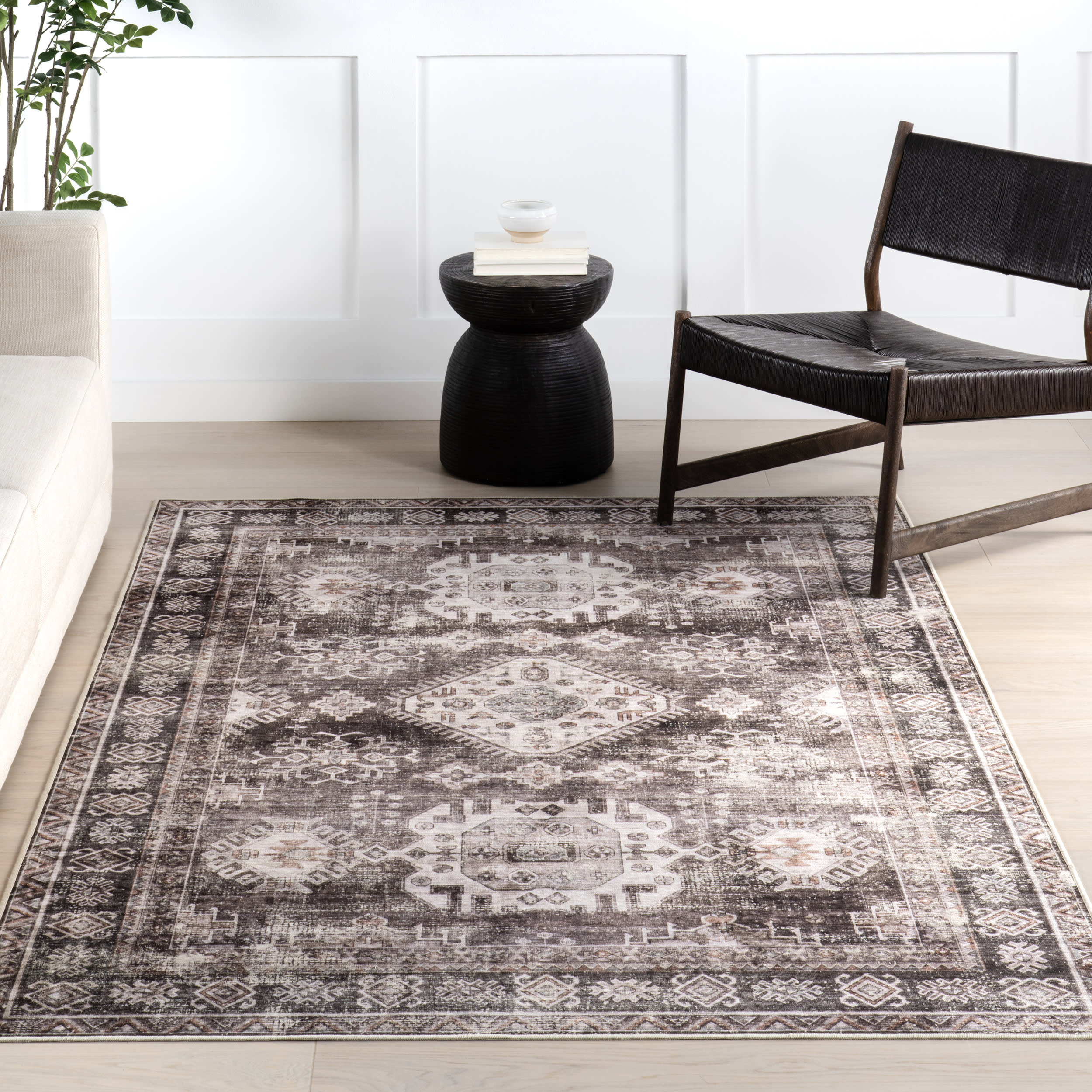 Antoinette Spill Proof Washable Rug - Charcoal Grey | Non-Slip Kitchen & Living Room Rug | Pet & Kid Friendly Indoor Mat