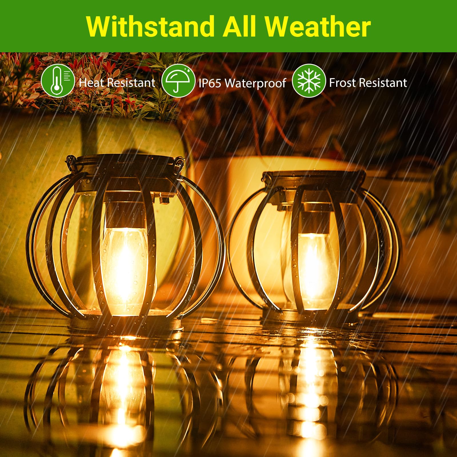 KOOPER Upgraded Metal Solar Lanterns - 2 Pack Waterproof Outdoor Hanging Lights with Auto On/Off, Bright Solar Powered for Yard, Garden, Patio & Pathway Decor | Perfect for Camping, Backyard Parties & Emergency Lighting