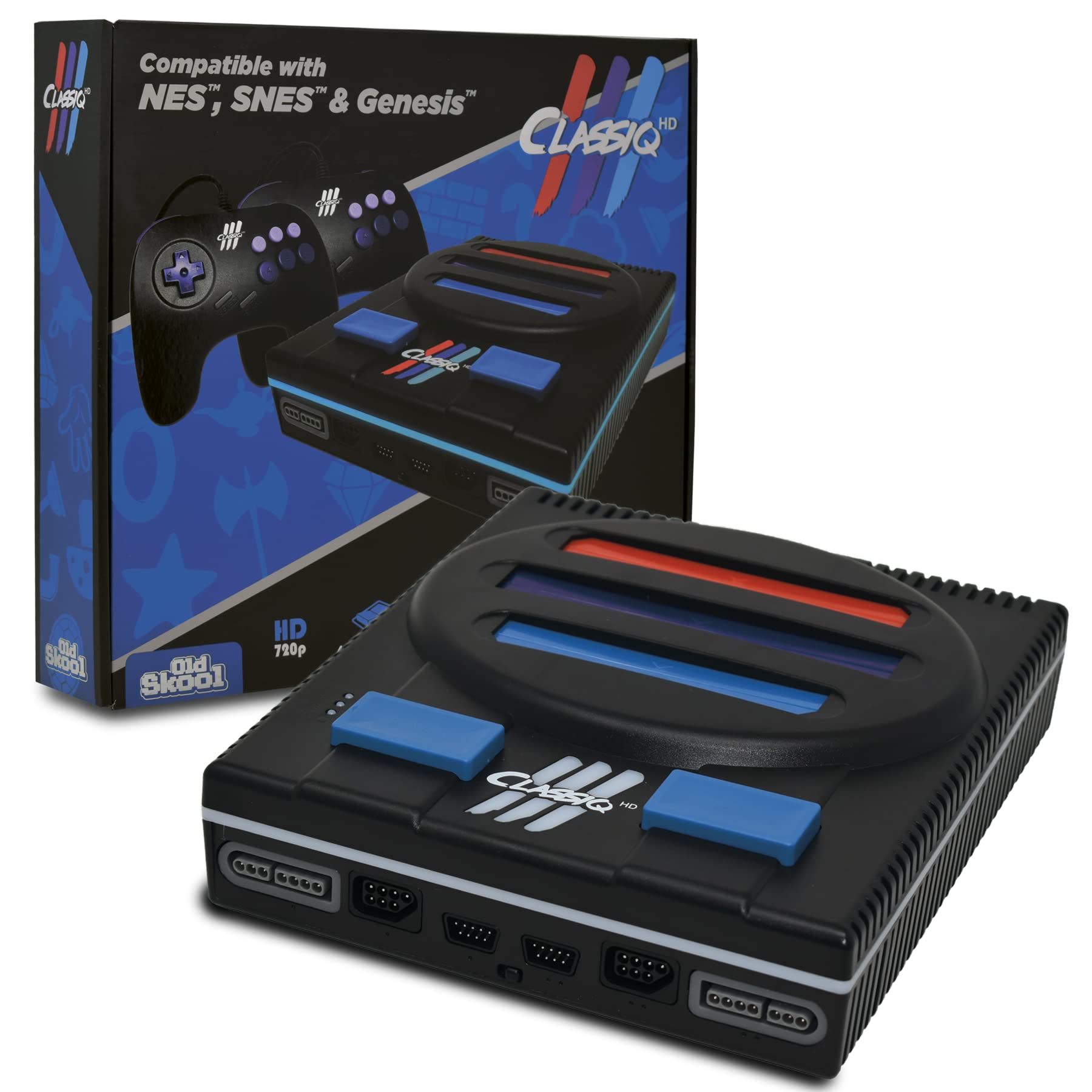 Old Skool Classiq 3 HD 720p 3-in-1 Retro Gaming Console - Compatible with SNES, NES, Super Nintendo & Sega Genesis Cartridges | Perfect for Classic Game Nights & Nostalgic Gaming Experience