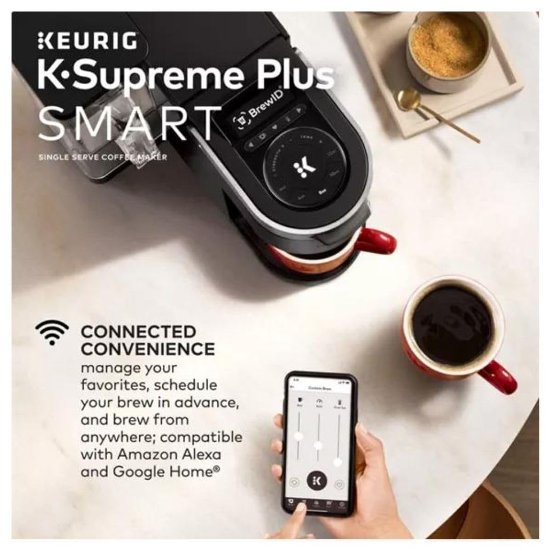 **Keurig K-Supreme Plus SMART Single-Serve Coffee Maker (Black) with 12oz Stainless Steel Tumbler & Milk Frother – Perfect for Home, Office & Travel**