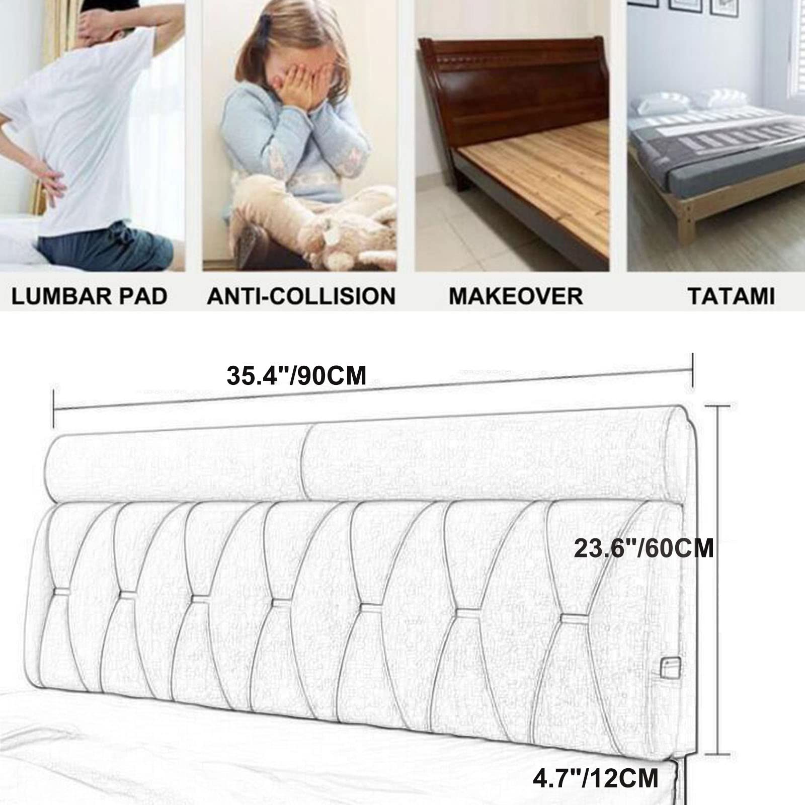 **Soft Wedge Headboard Cushion with Removable Cover - 74.8