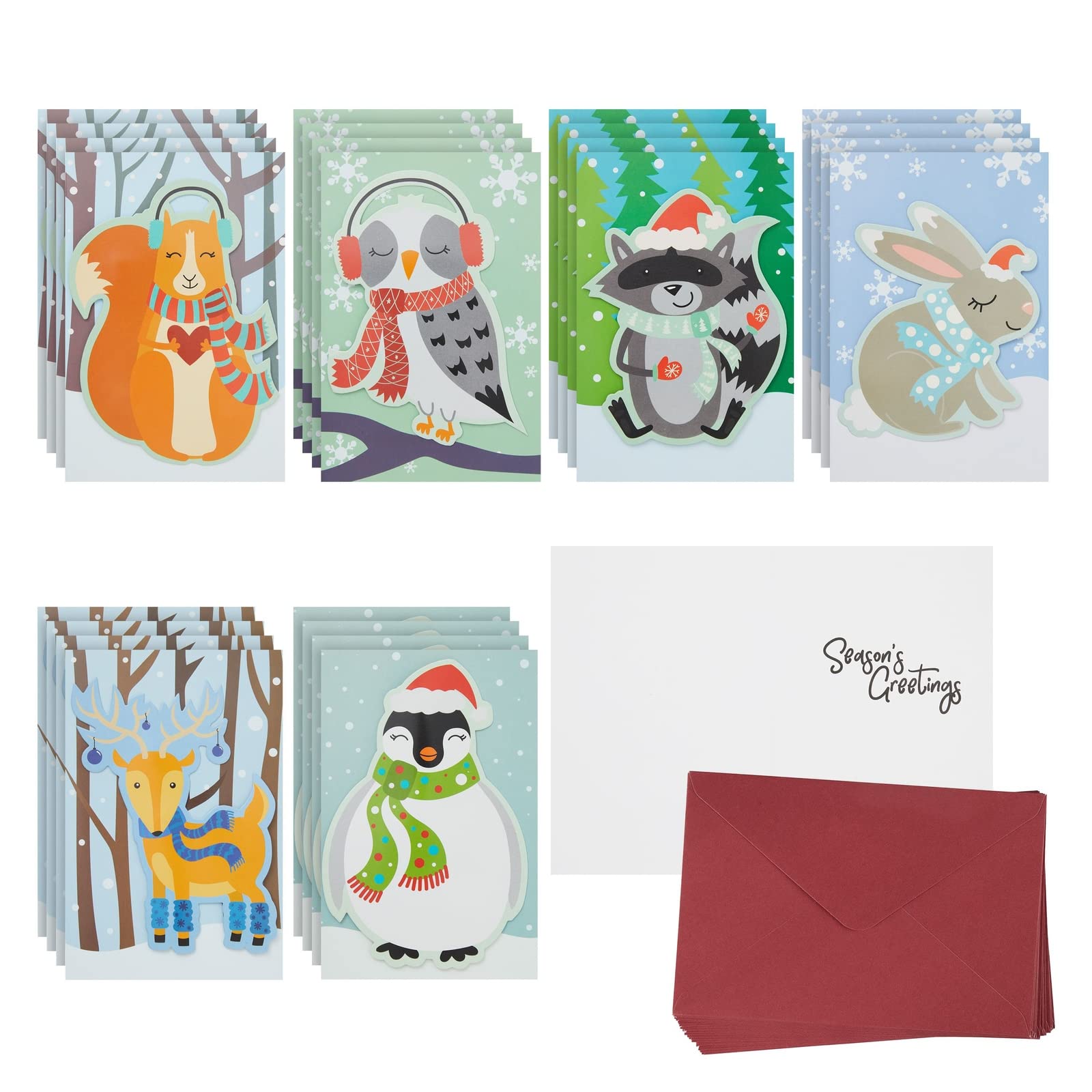 24 Pack Christmas Cards with Envelopes - 4x6 Holiday Greeting Cards Featuring 6 Adorable Winter Animal Designs (Pre-Written Messages Included) - Perfect for Mailing Holiday Wishes, Office Exchanges & Family Christmas Celebrations
