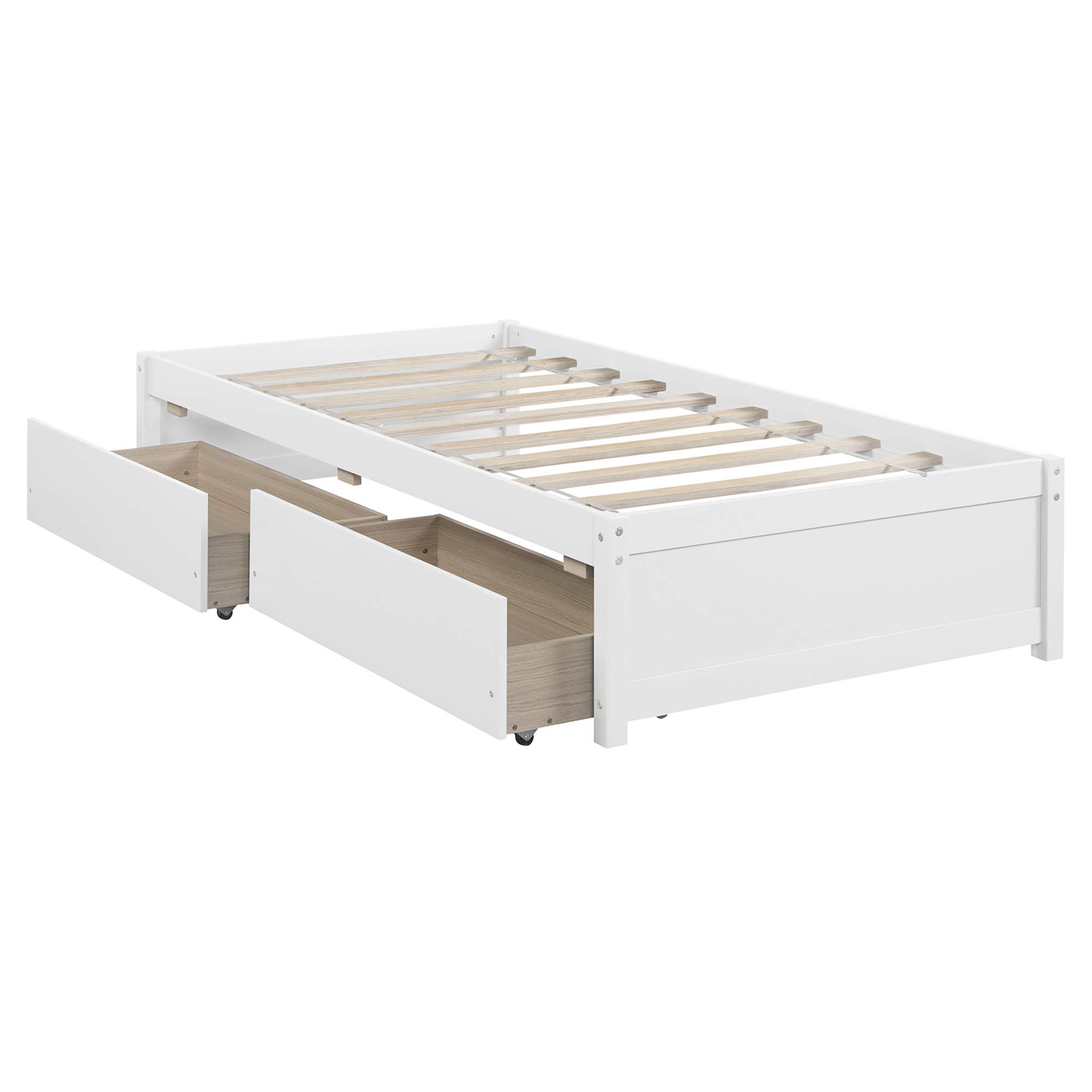 Twin Size Platform Bed Frame with Storage Drawers & Slats - Wooden Loft Captain Bed for Kids, Teens, Boys & Girls - No Headboard White - Perfect for Bedroom, Guest Room & Small Space Organization