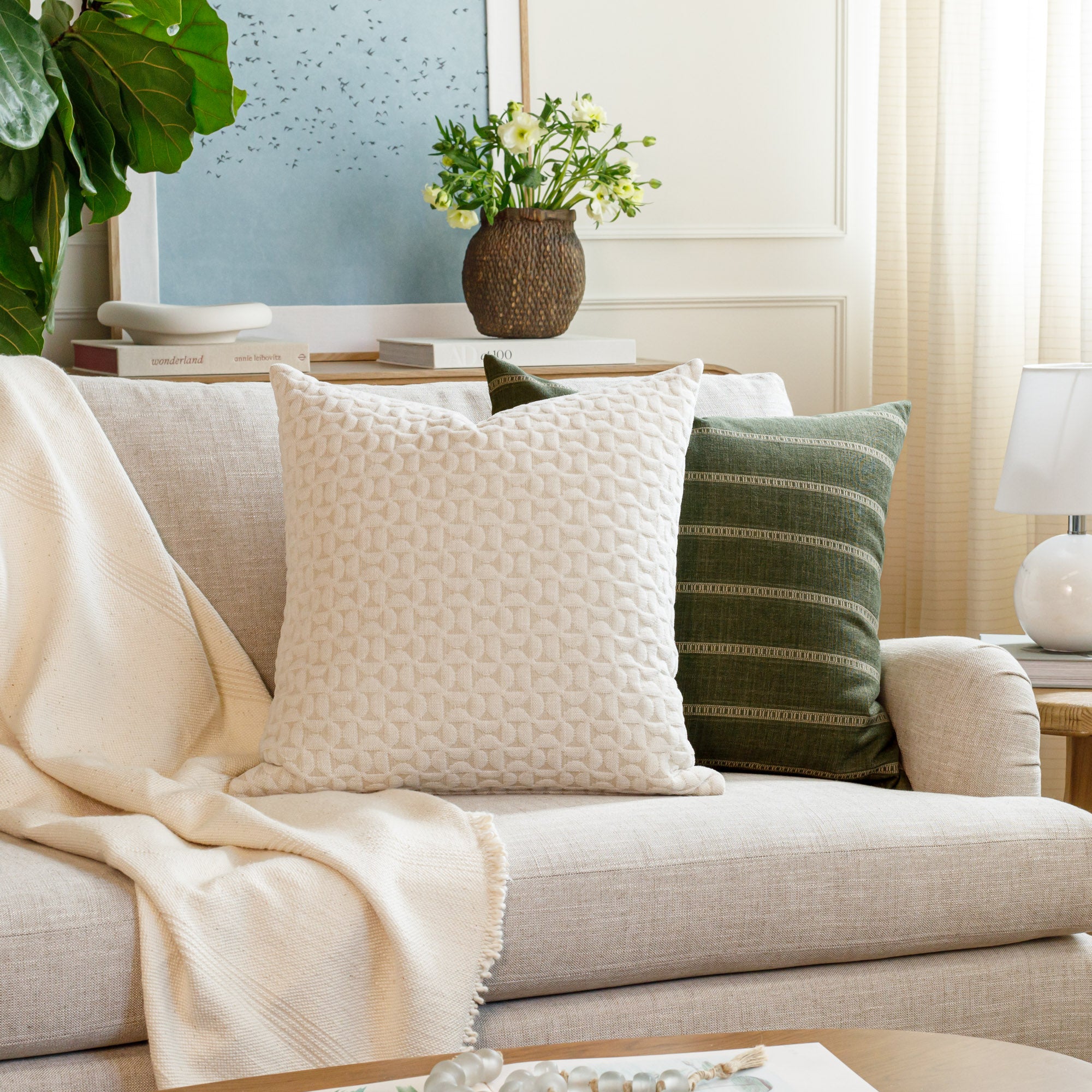Bella 22x22 Inch Decorative Throw Pillow Cover - Soft Pearl White Cushion for Sofa, Bed, Living Room & Home Decor