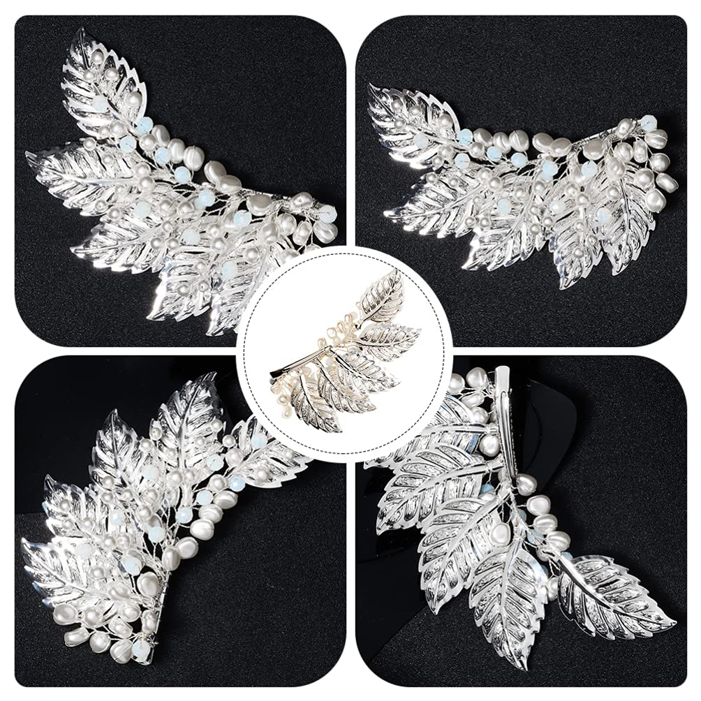 Beaupretty Elegant Metal Leaf Hair Clips with Pearl & Crystal Accents - Vintage Duckbill Hair Barrettes for Women, Brides & Girls - Perfect for Weddings, Prom, Parties & Everyday Hairstyles