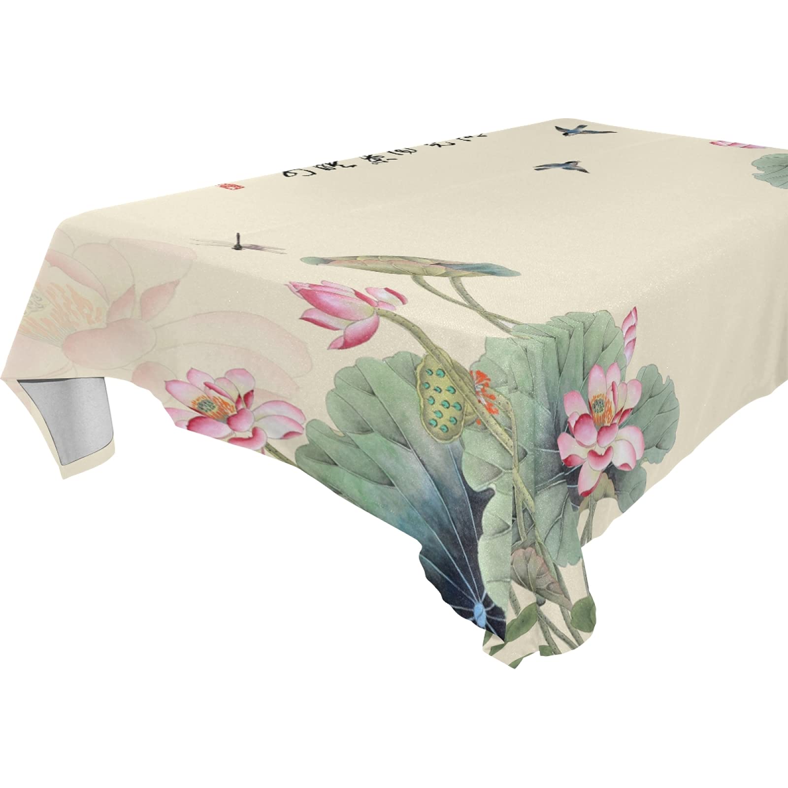 Chinese Watercolor Lotus Rectangular Tablecloth 60