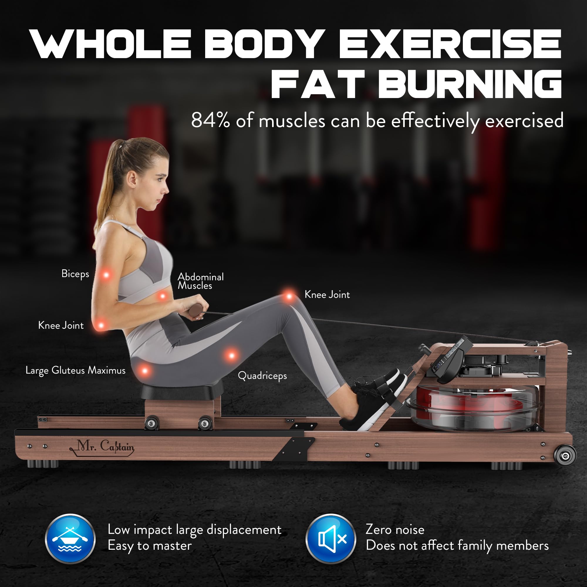 Foldable Water Rowing Machine for Home Gym - 400LBS Weight Capacity with LCD Monitor, Bluetooth APP Connectivity & Ergonomic Seat | Perfect for Cardio Workouts, Full-Body Training & Small Space Fitness