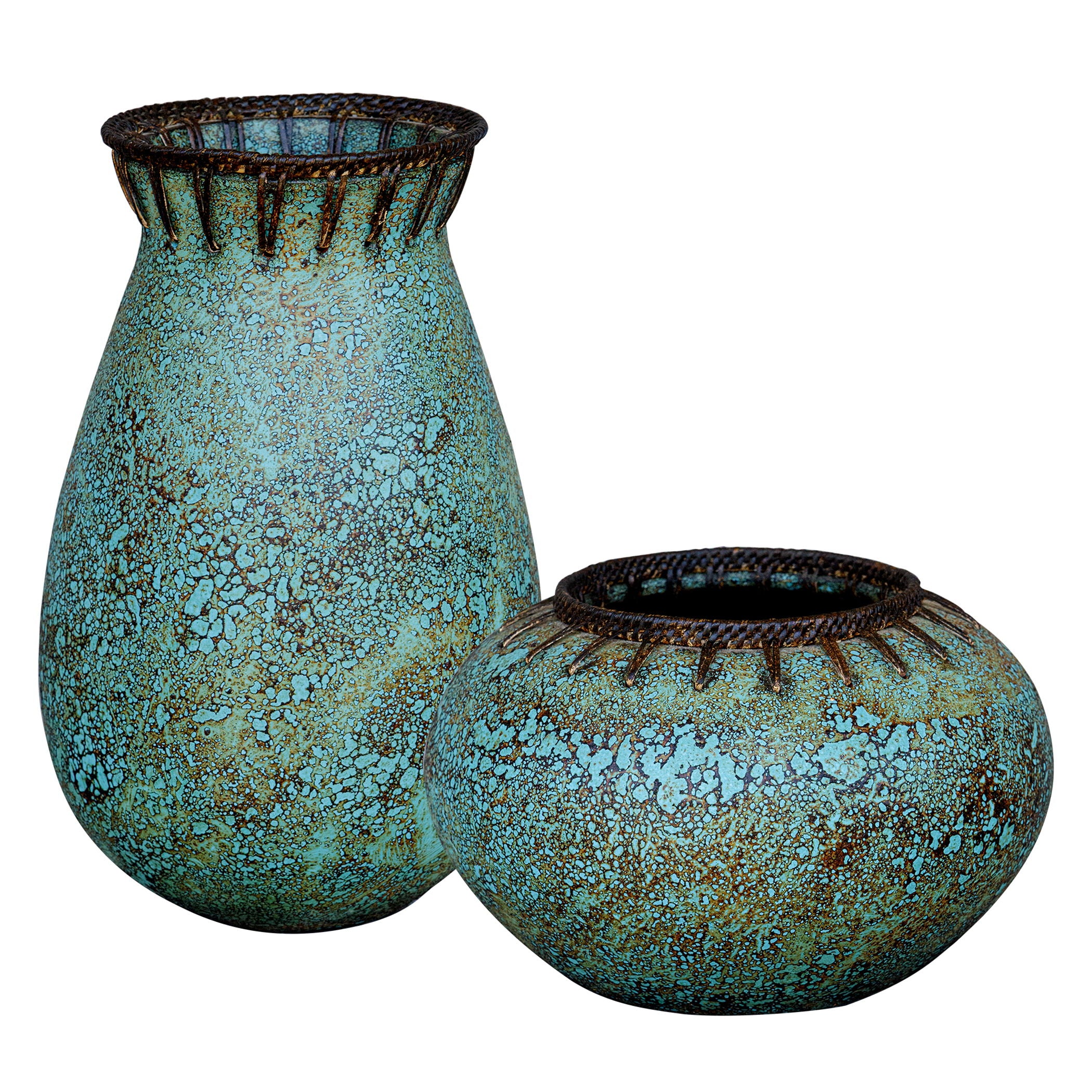 Bisbee Vases Set of 2 - Handmade Turquoise Ceramic Vases for Home Decor, Wedding Centerpieces & Boho Style Interior Design