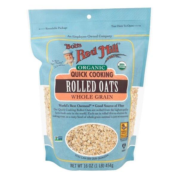 Organic Quick Cooking Rolled Oats by Bob's Red Mill - Gluten-Free, Non-GMO Breakfast Cereal for Oatmeal, Baking & Smoothies - Perfect for Healthy Meals & Snacks