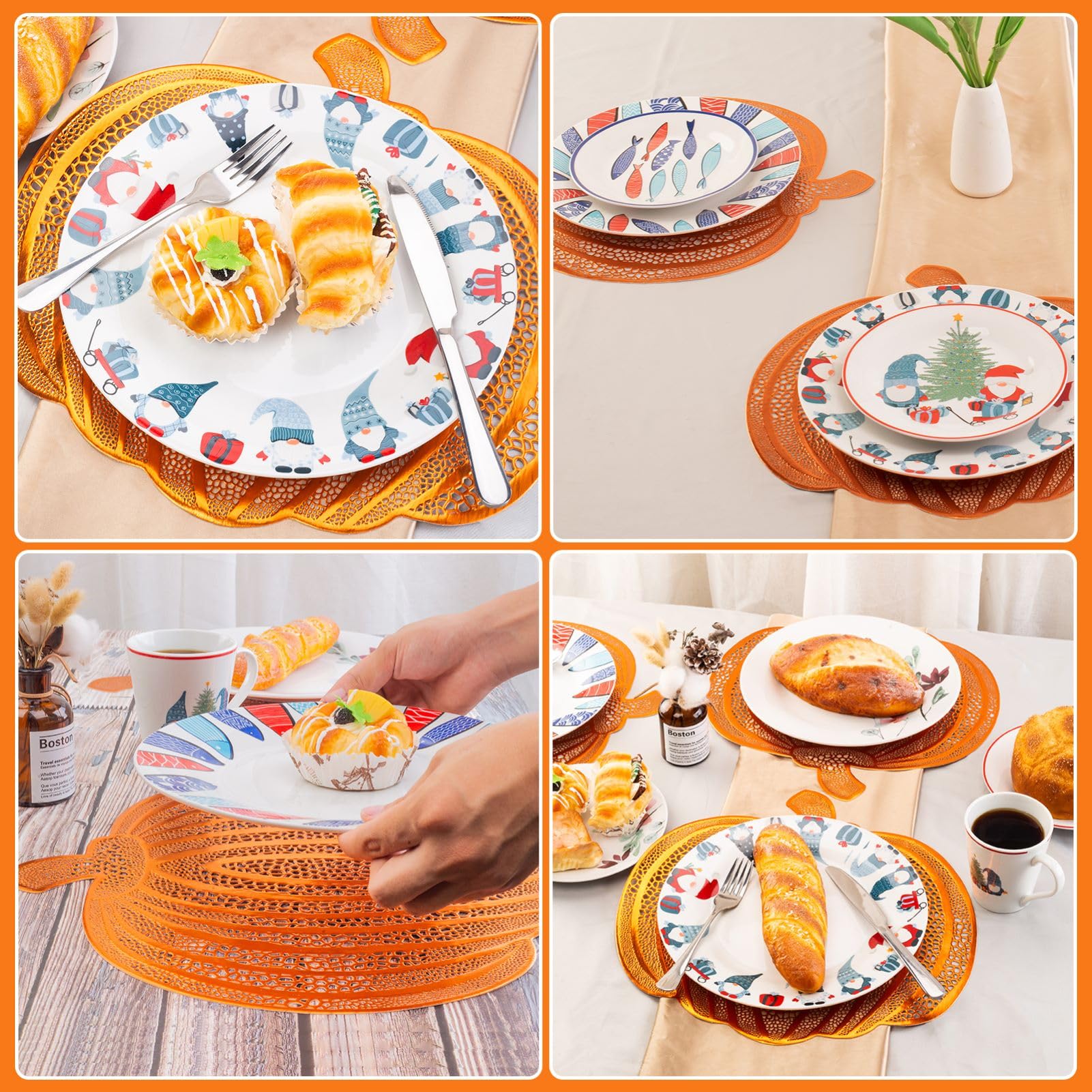 Premium Pumpkin Placemats Set of 6 - Fall Harvest Table Mats with Heat-Resistant Design for Thanksgiving, Halloween, Party & Wedding Decor - Perfect for Seasonal Dining, Holiday Gatherings & Festive Home Decor