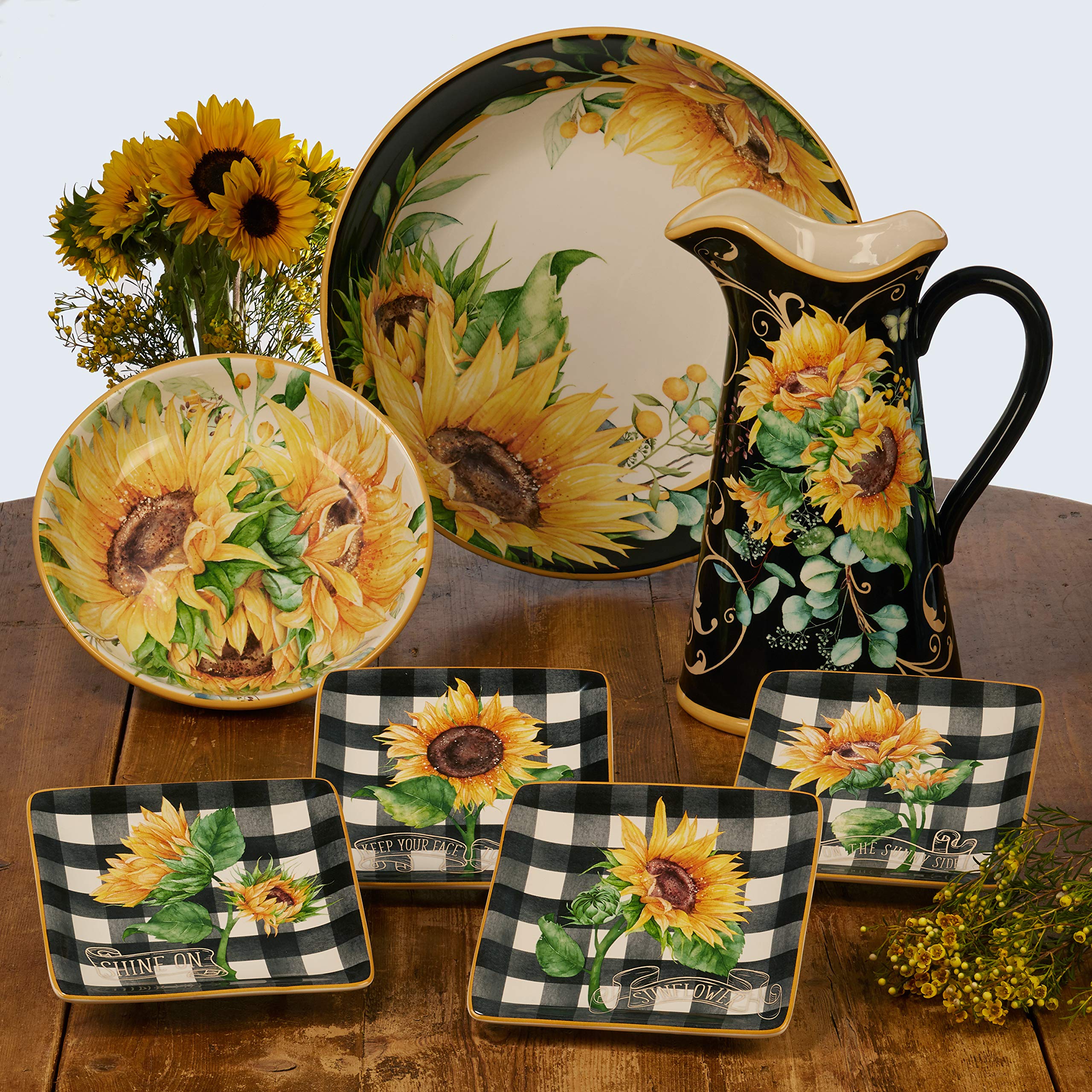 Certified International Sunflower Fields 6-Inch Canape Plates, Set of 4 - Assorted Floral Designs for Appetizers, Desserts, and Party Serving - Perfect for Brunch, Tea Parties, and Elegant Dining